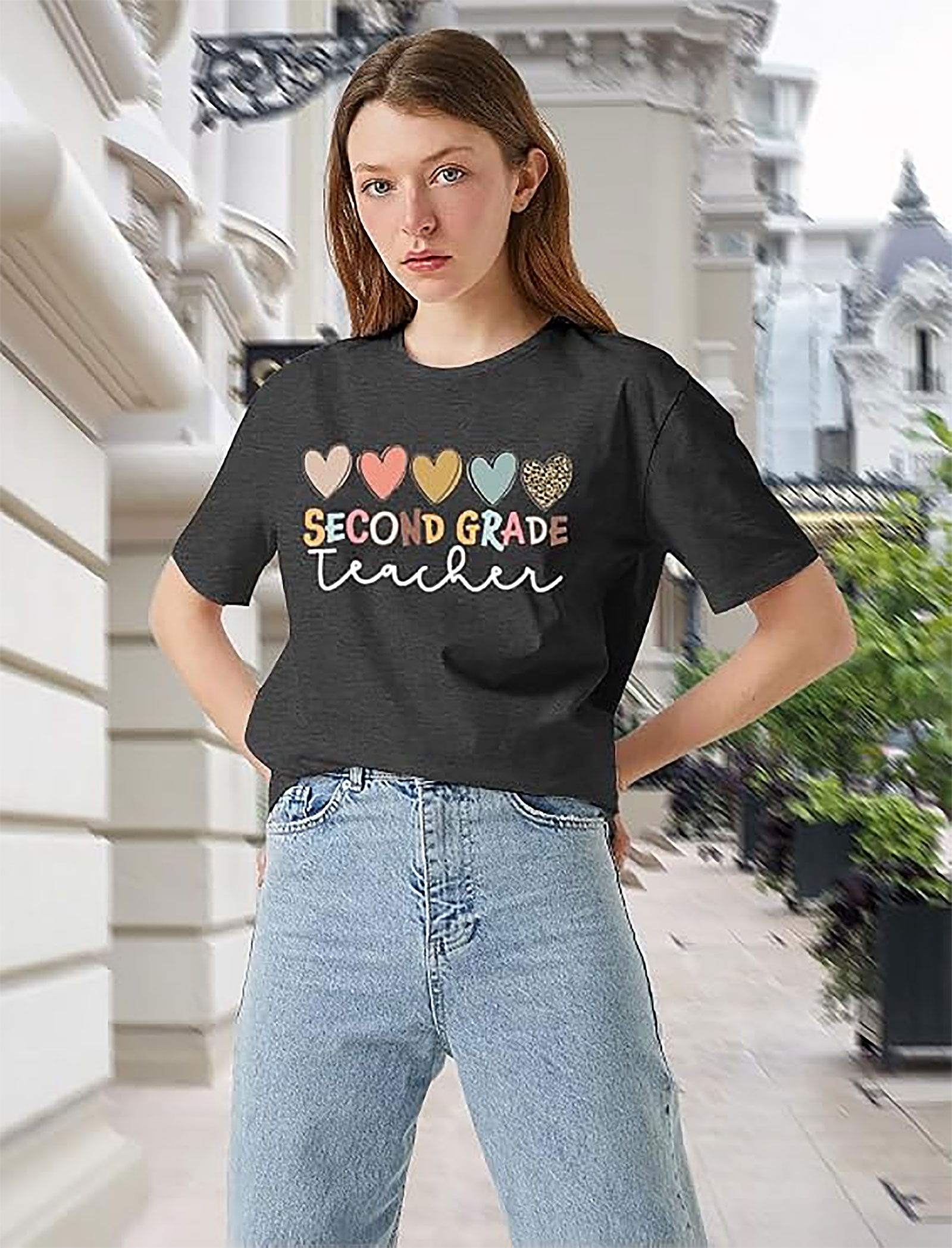 Second Grade Teacher Shirt | Cute Hearts Graphic Tee
