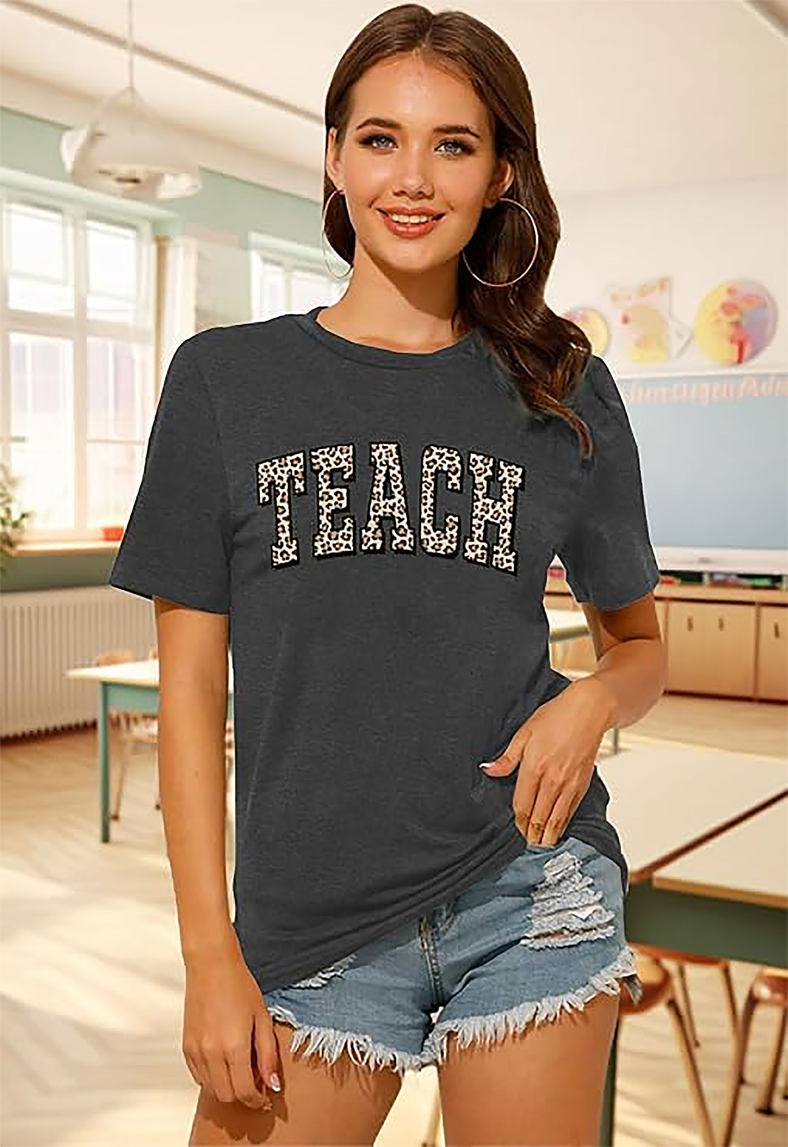 Funny Teacher Shirt - Leopard Print Teach Graphic Tee