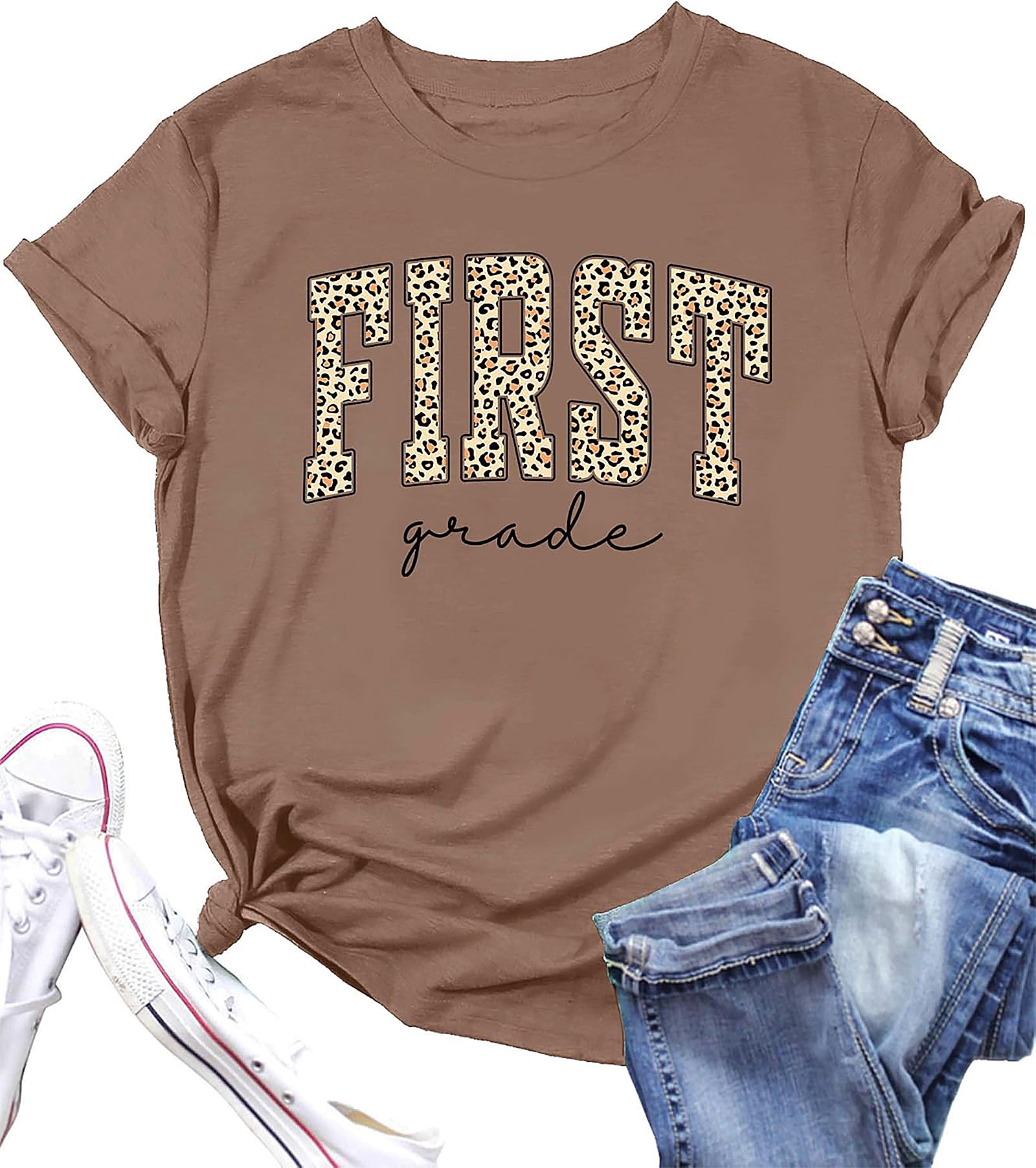 Leopard First Grade Teacher Shirt | Funny Graphic Tee