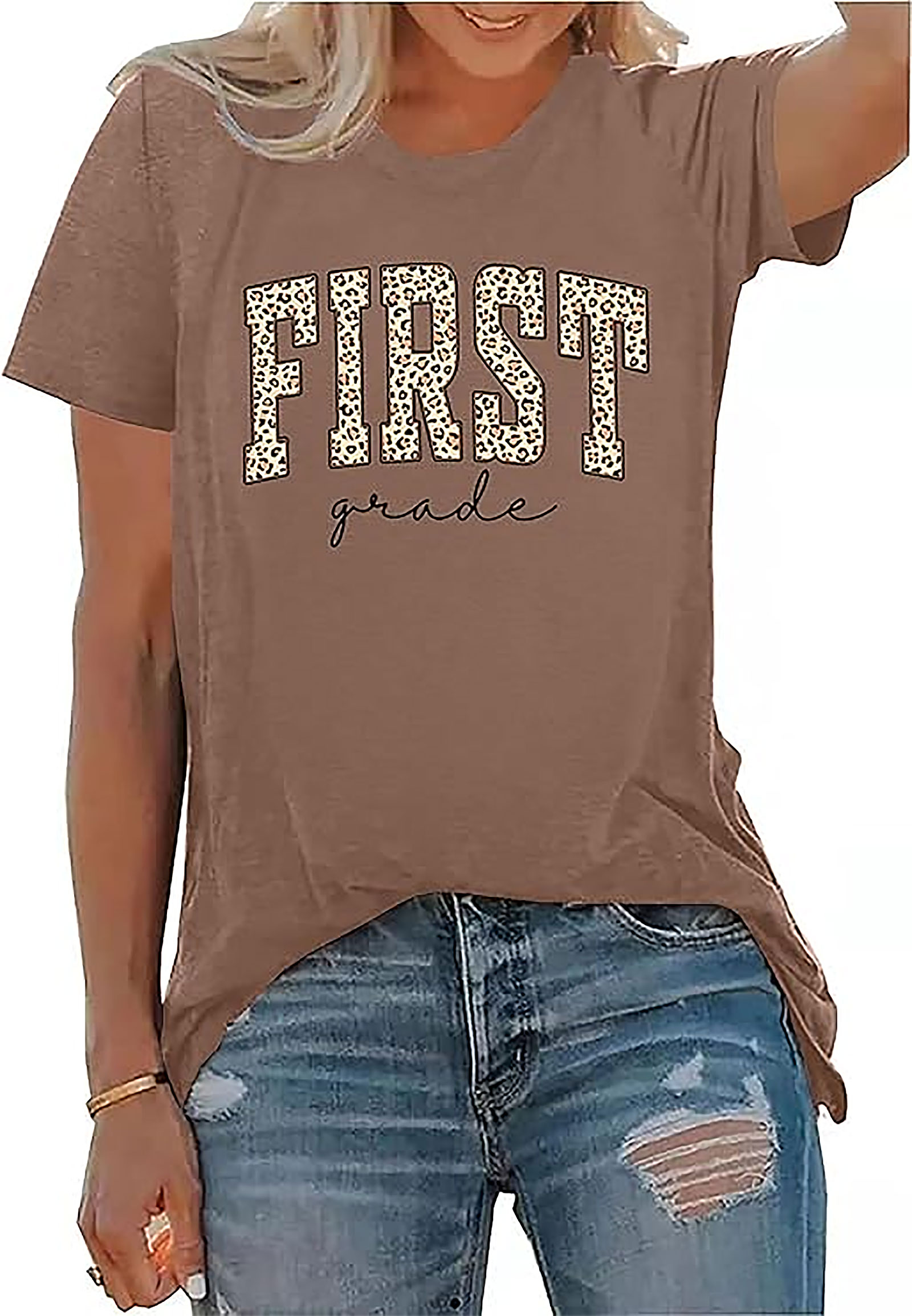 Leopard First Grade Teacher Shirt | Funny Graphic Tee