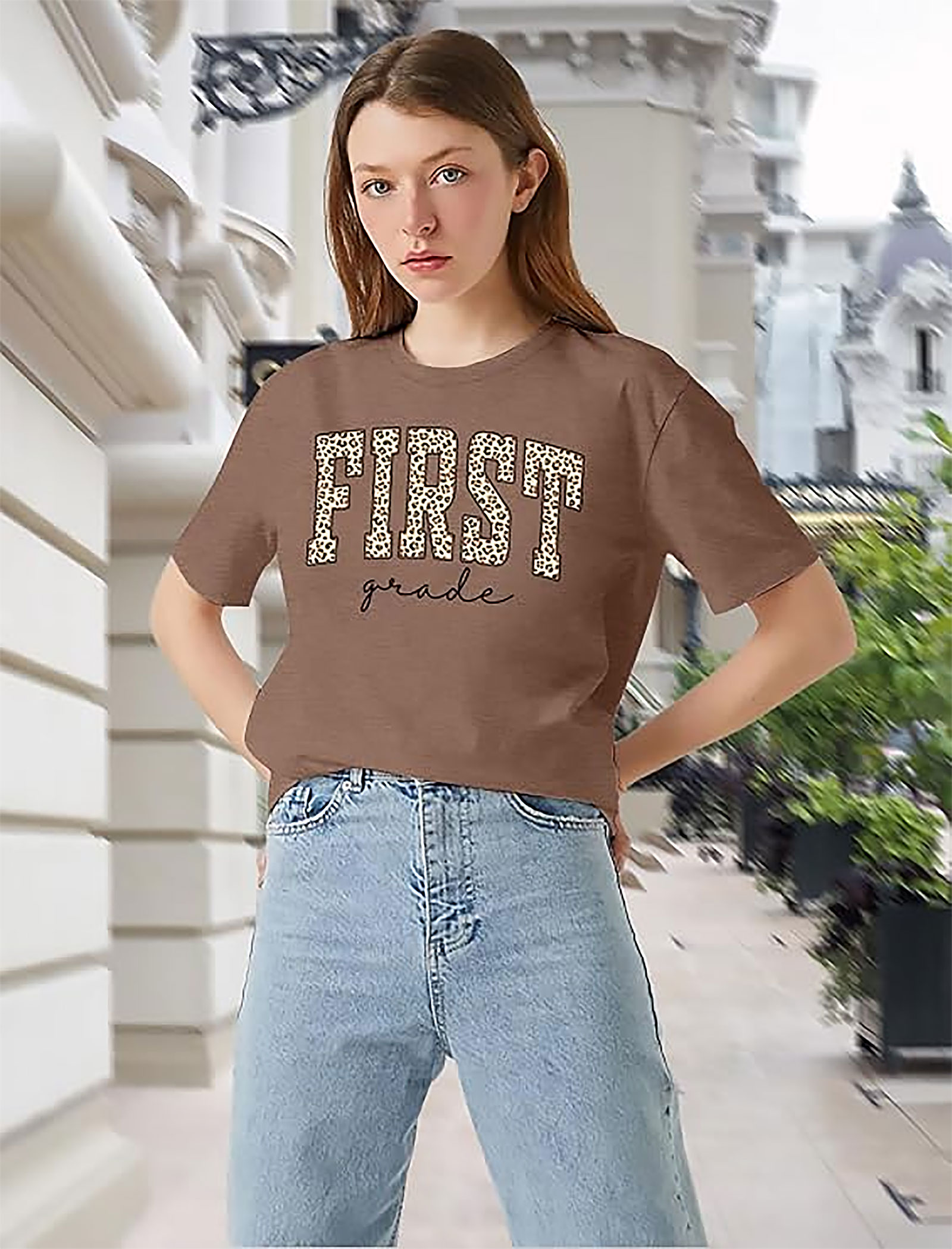 Leopard First Grade Teacher Shirt | Funny Graphic Tee