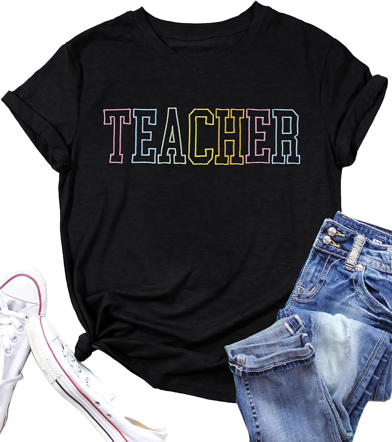 Teacher Shirt Women Funny Graphic Tee | Pastel Letters | Gifts