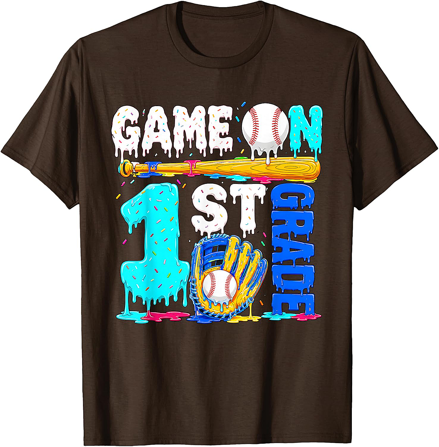  Game On 1st Grade Baseball Drip Ice Cream Back to School T-Shirt