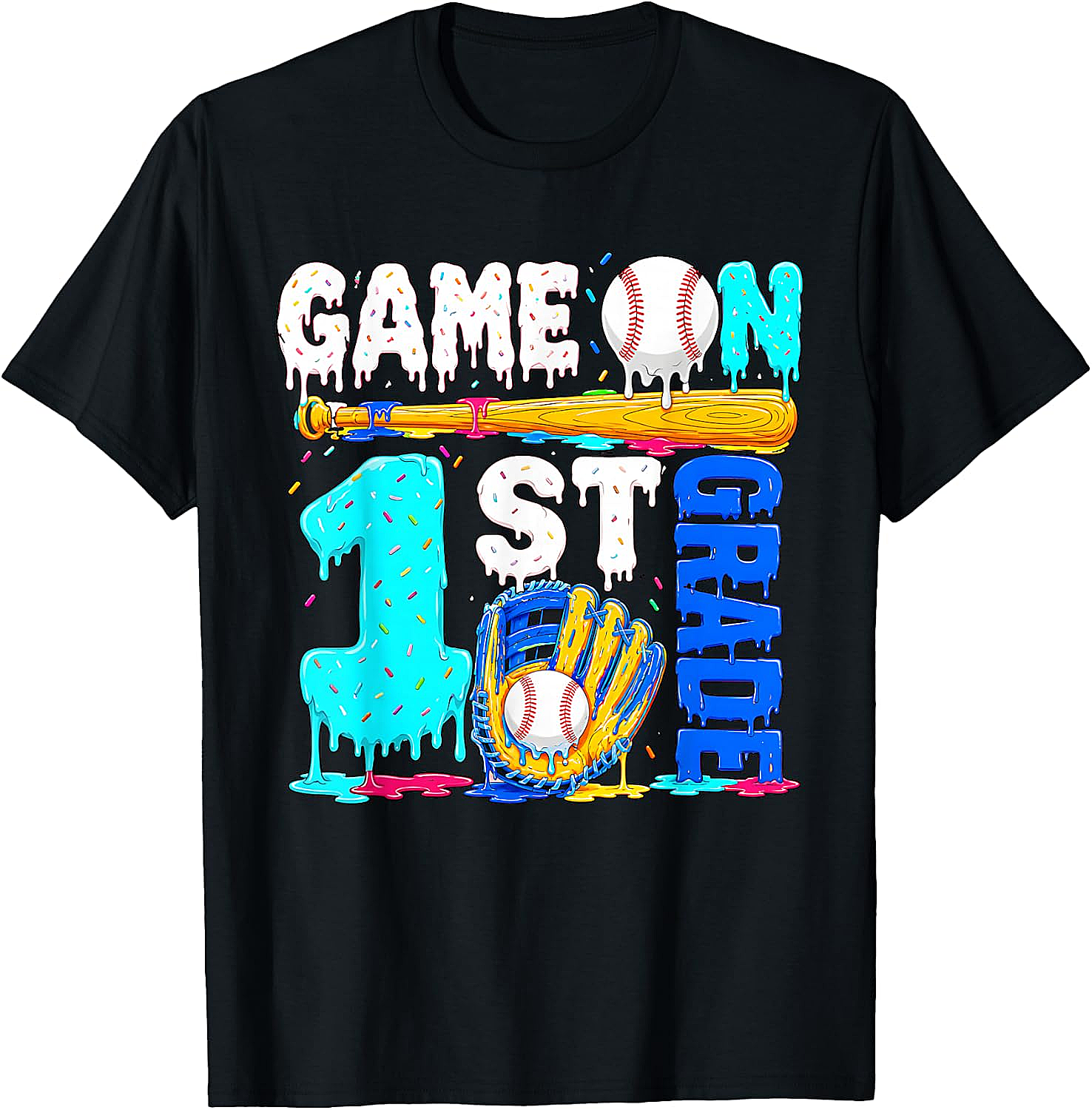 Game On 1st Grade Baseball Drip Ice Cream Back to School T-Shirt