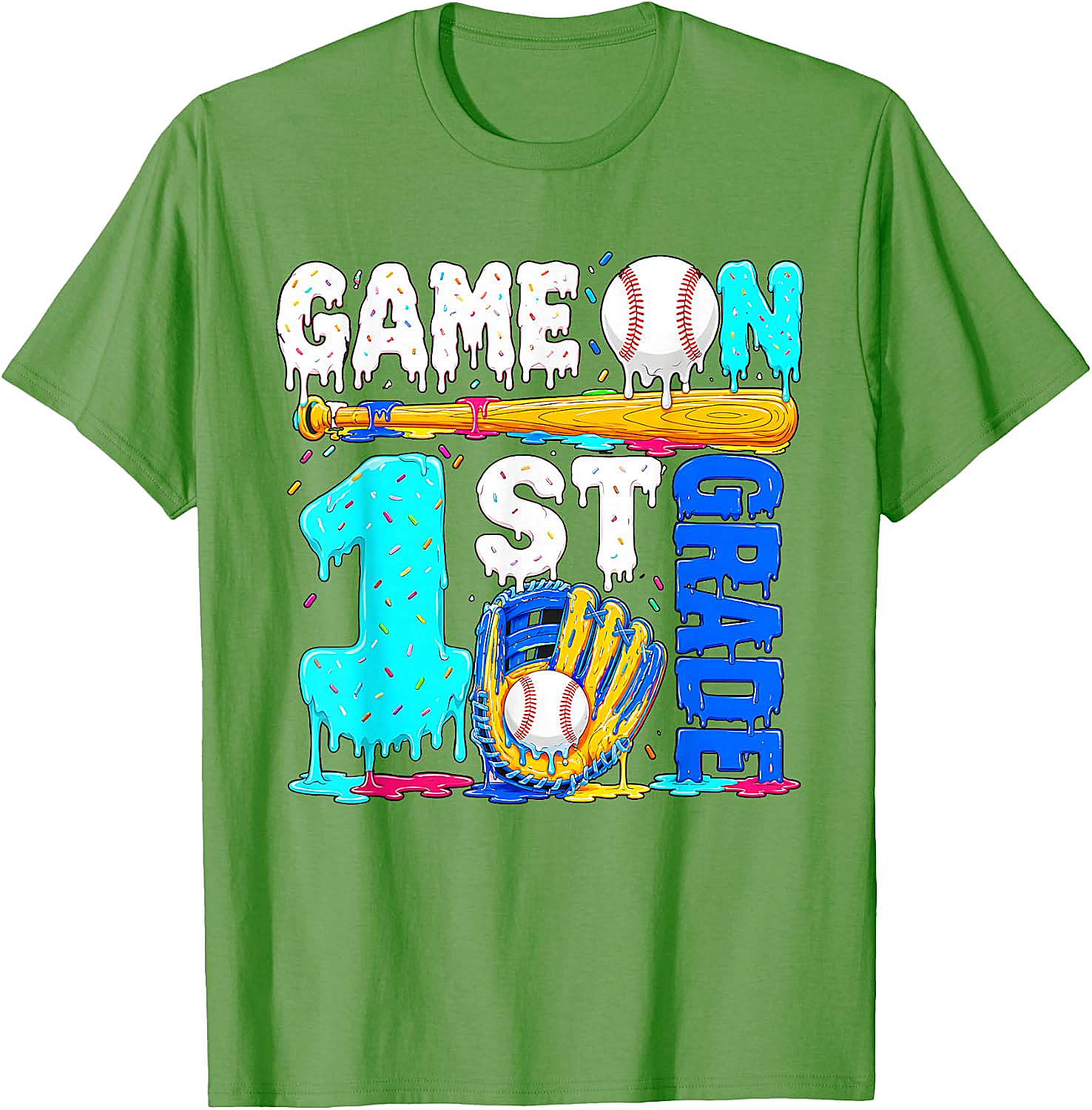  Game On 1st Grade Baseball Drip Ice Cream Back to School T-Shirt