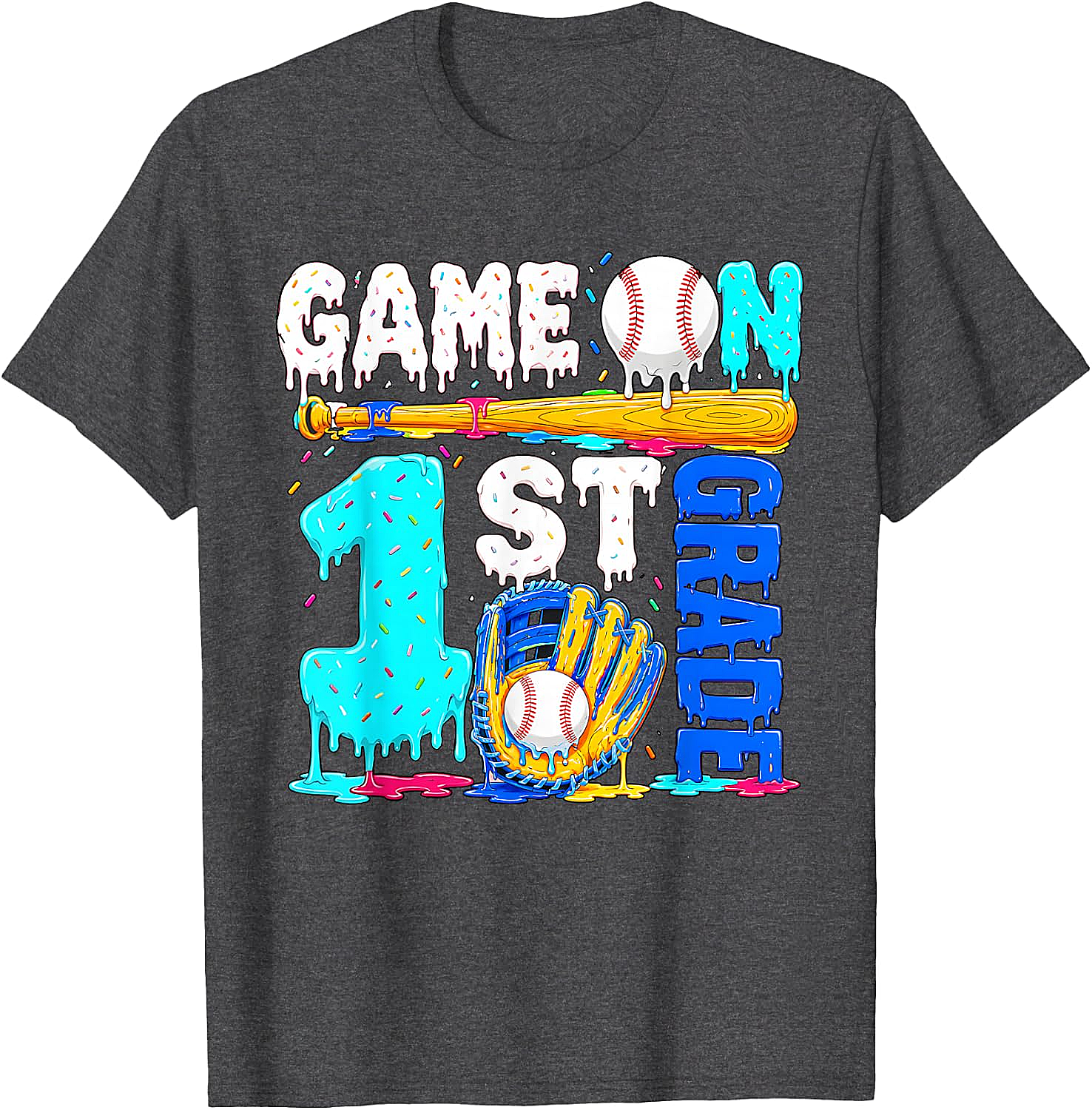  Game On 1st Grade Baseball Drip Ice Cream Back to School T-Shirt