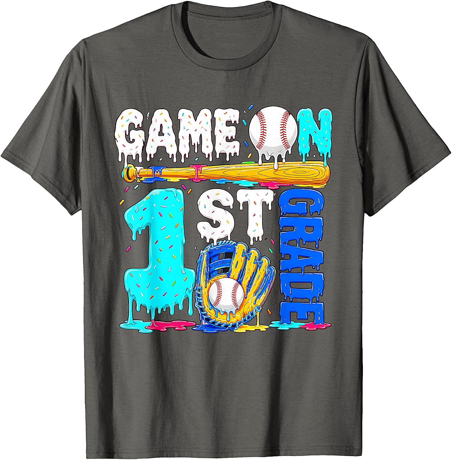  Game On 1st Grade Baseball Drip Ice Cream Back to School T-Shirt
