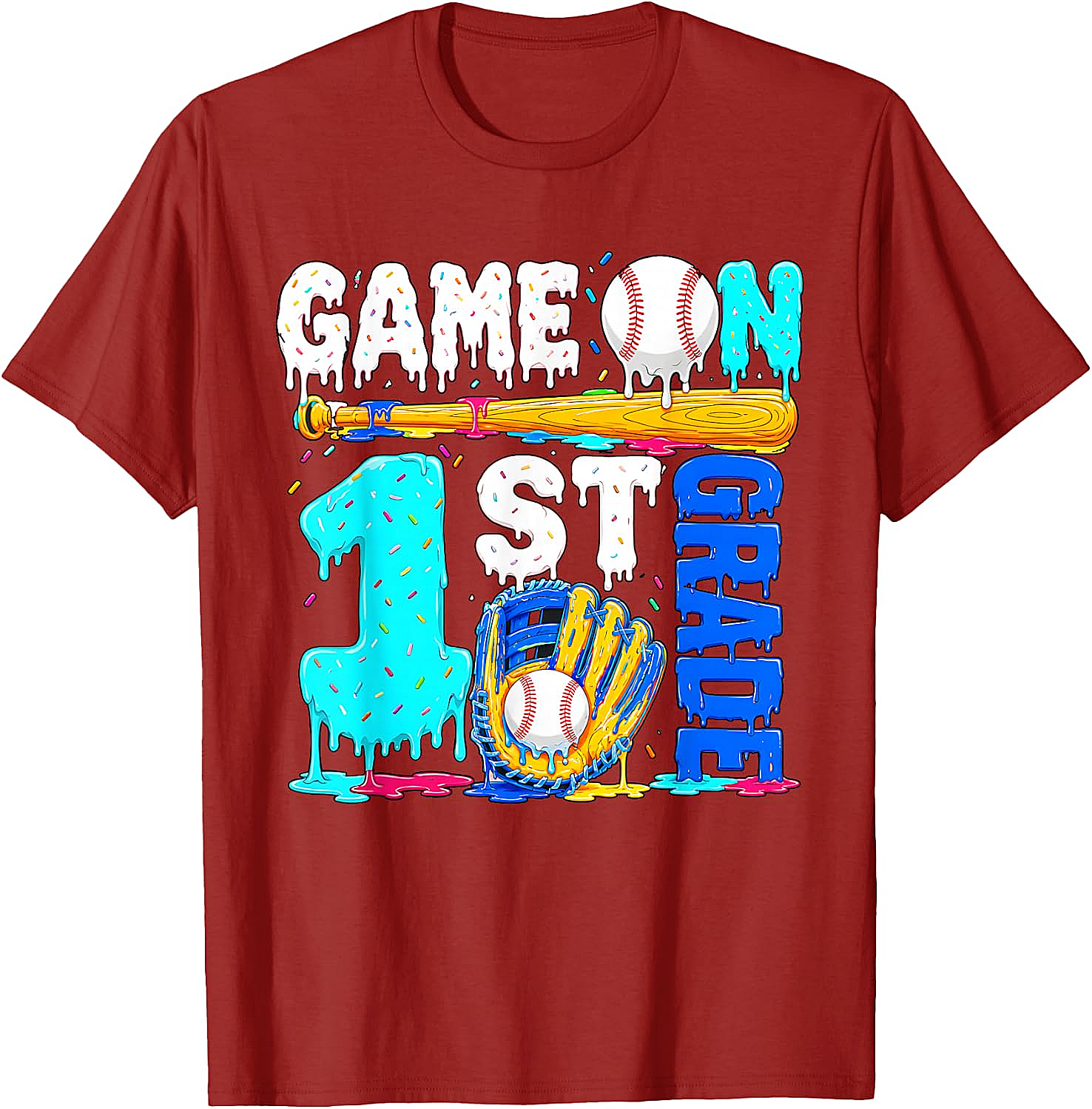  Game On 1st Grade Baseball Drip Ice Cream Back to School T-Shirt