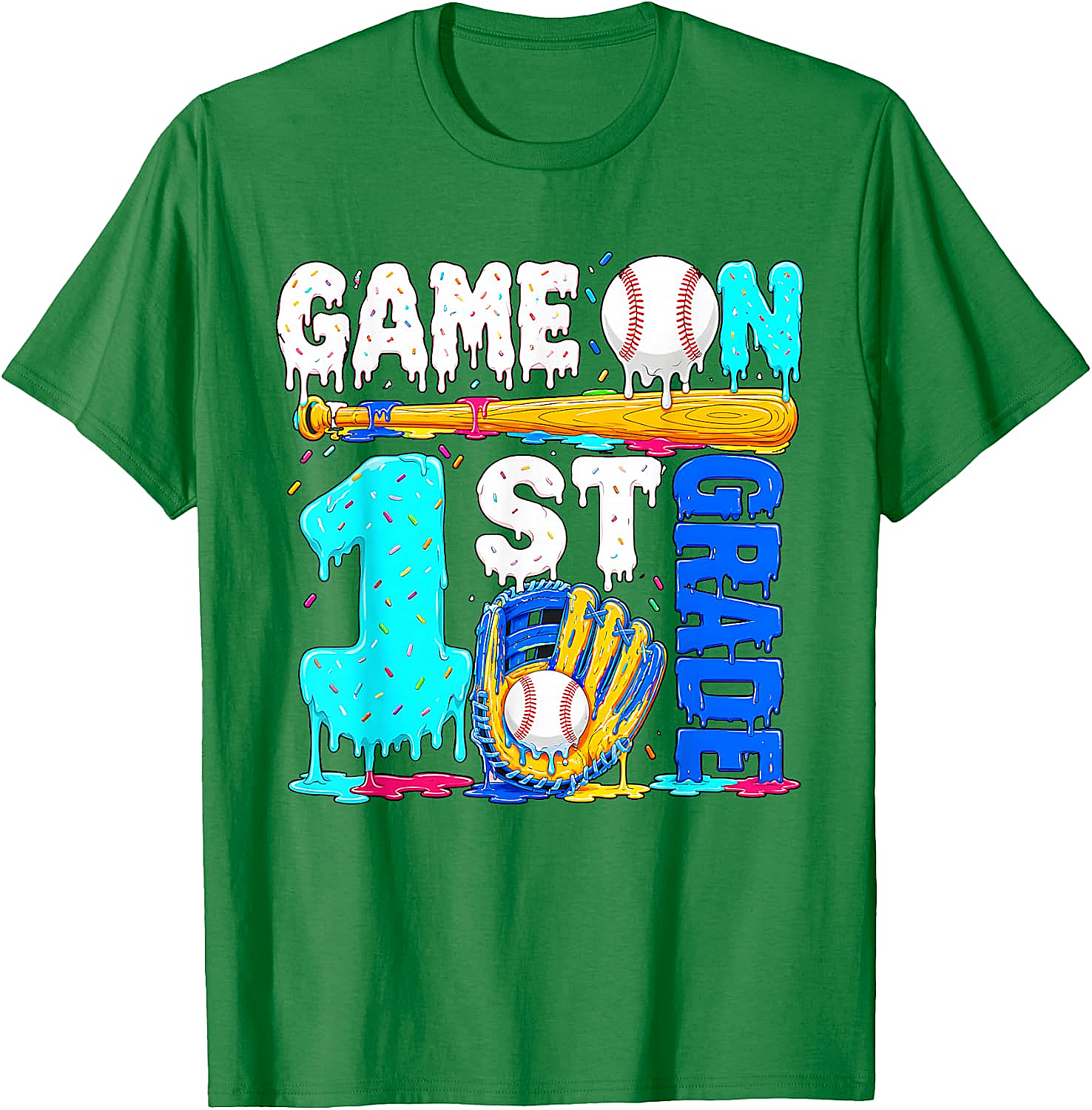  Game On 1st Grade Baseball Drip Ice Cream Back to School T-Shirt