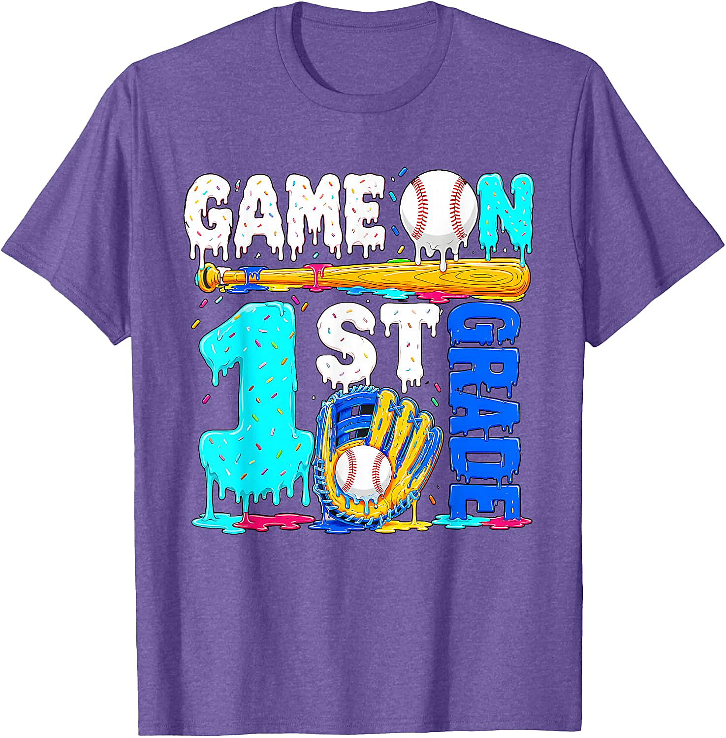 Game On 1st Grade Baseball Drip Ice Cream Back to School T-Shirt