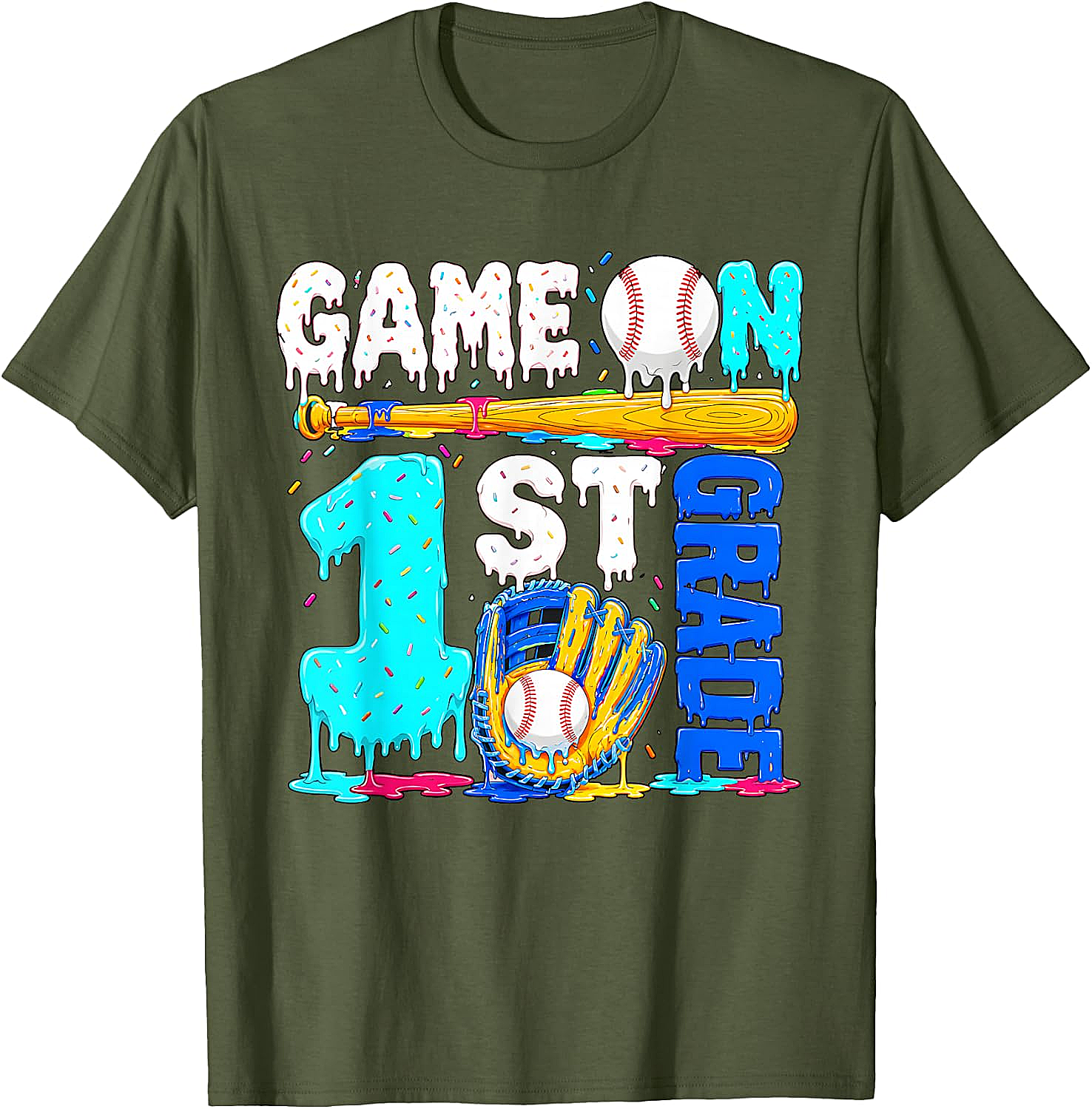  Game On 1st Grade Baseball Drip Ice Cream Back to School T-Shirt