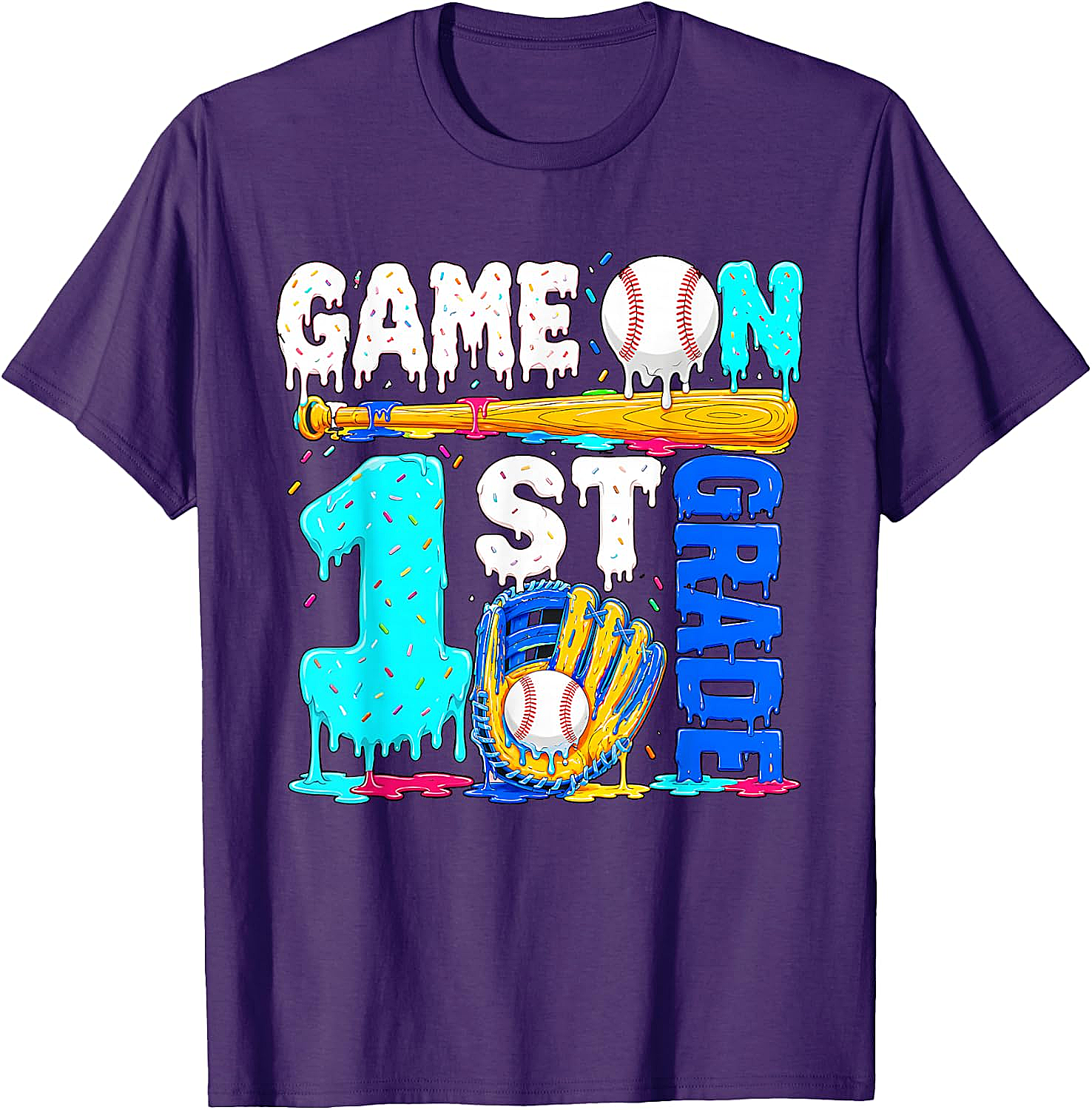  Game On 1st Grade Baseball Drip Ice Cream Back to School T-Shirt