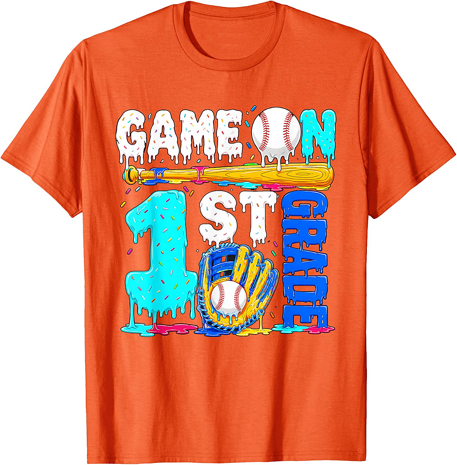  Game On 1st Grade Baseball Drip Ice Cream Back to School T-Shirt