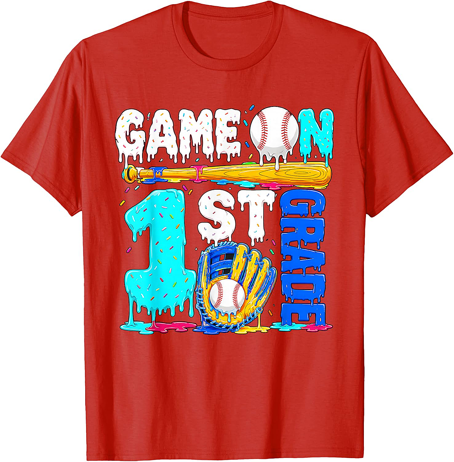  Game On 1st Grade Baseball Drip Ice Cream Back to School T-Shirt