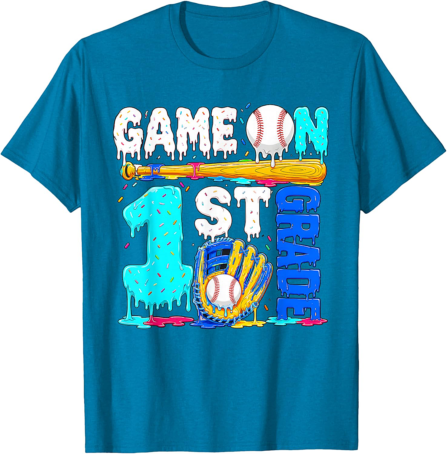  Game On 1st Grade Baseball Drip Ice Cream Back to School T-Shirt