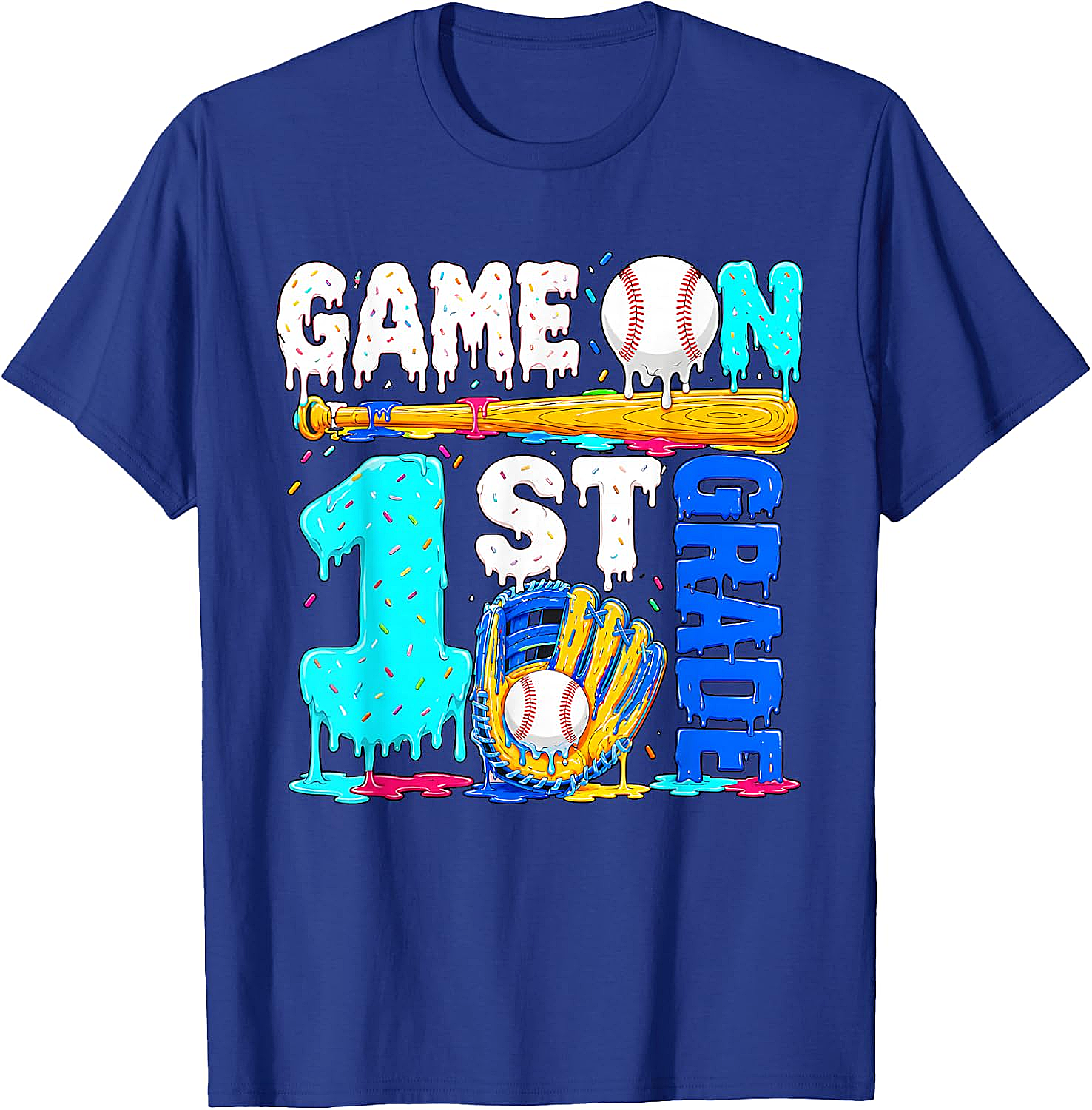  Game On 1st Grade Baseball Drip Ice Cream Back to School T-Shirt