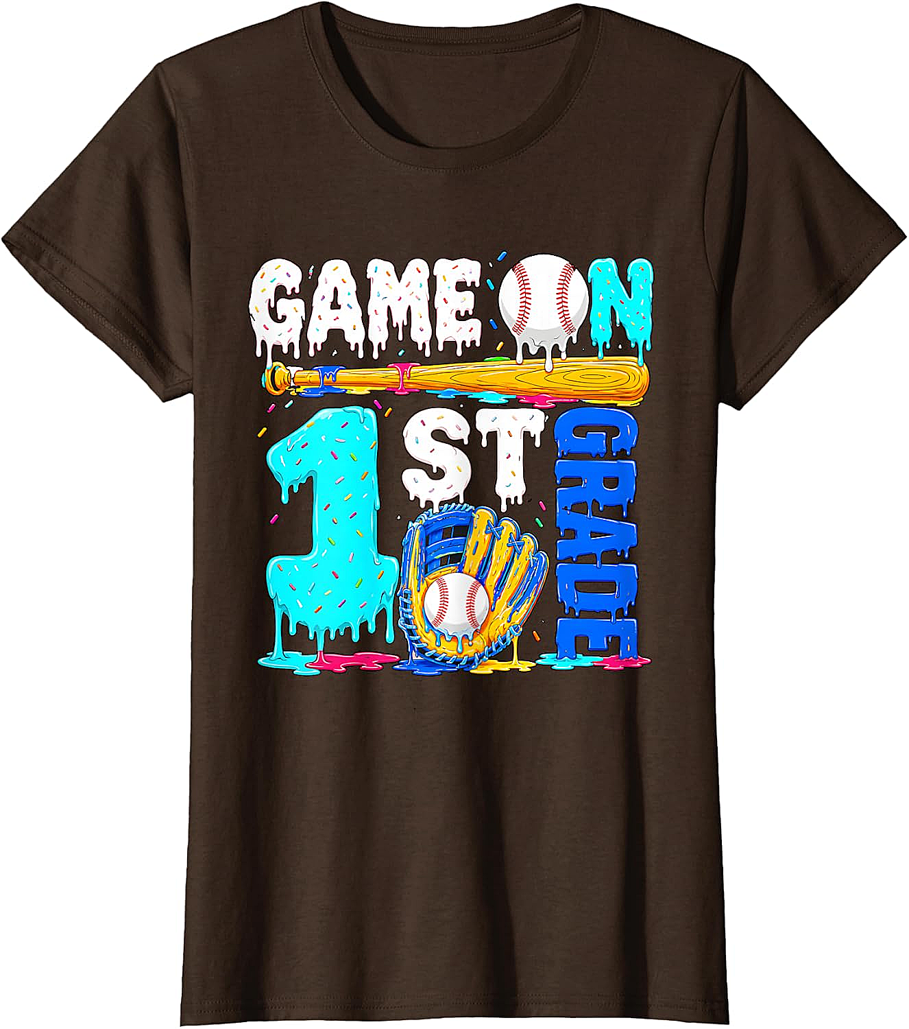  Game On 1st Grade Baseball Drip Ice Cream Back to School T-Shirt