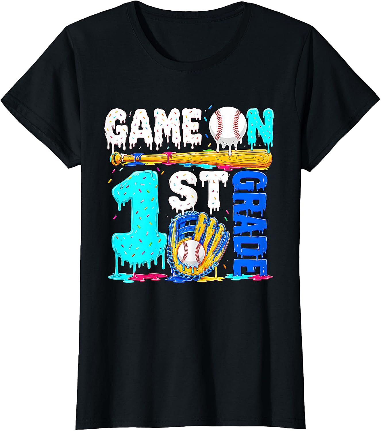  Game On 1st Grade Baseball Drip Ice Cream Back to School T-Shirt