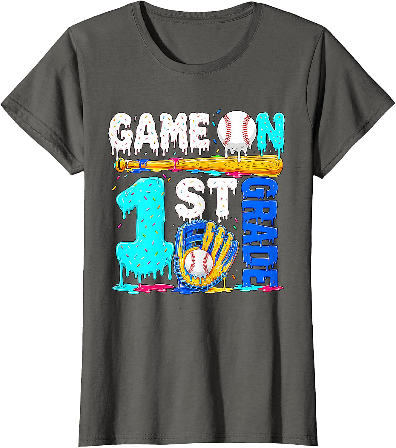  Game On 1st Grade Baseball Drip Ice Cream Back to School T-Shirt