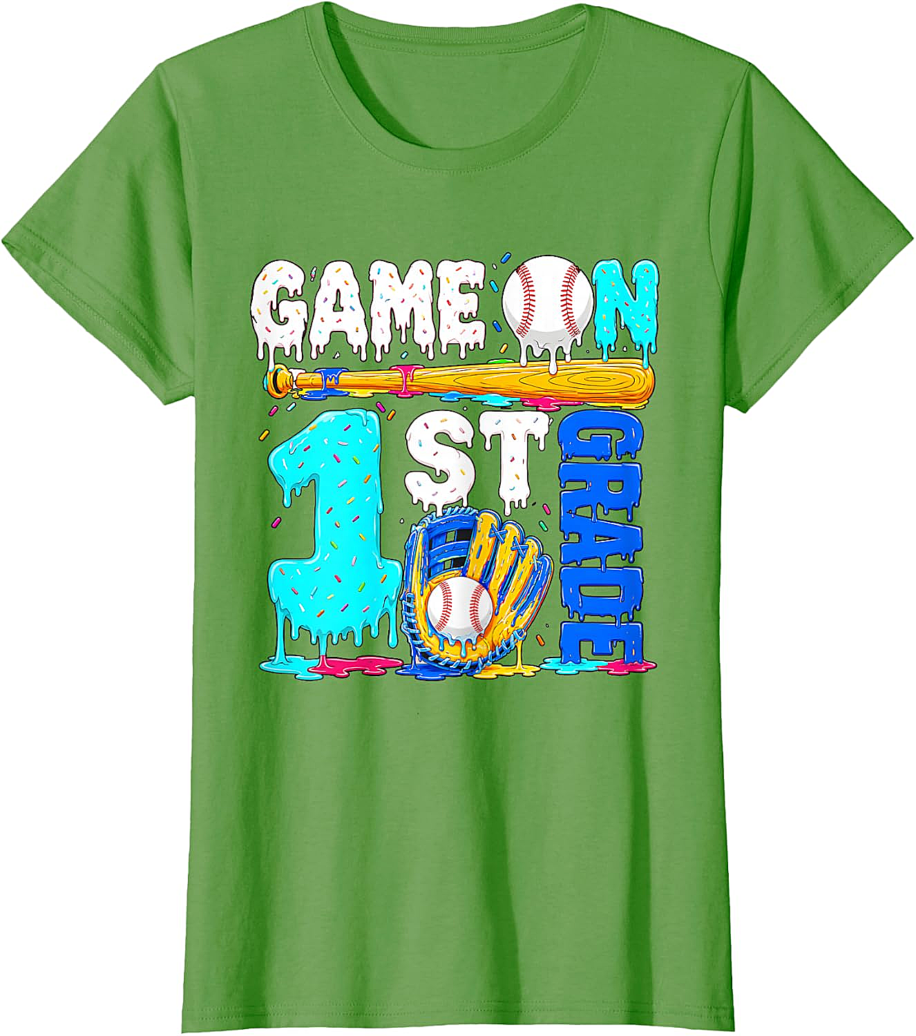  Game On 1st Grade Baseball Drip Ice Cream Back to School T-Shirt