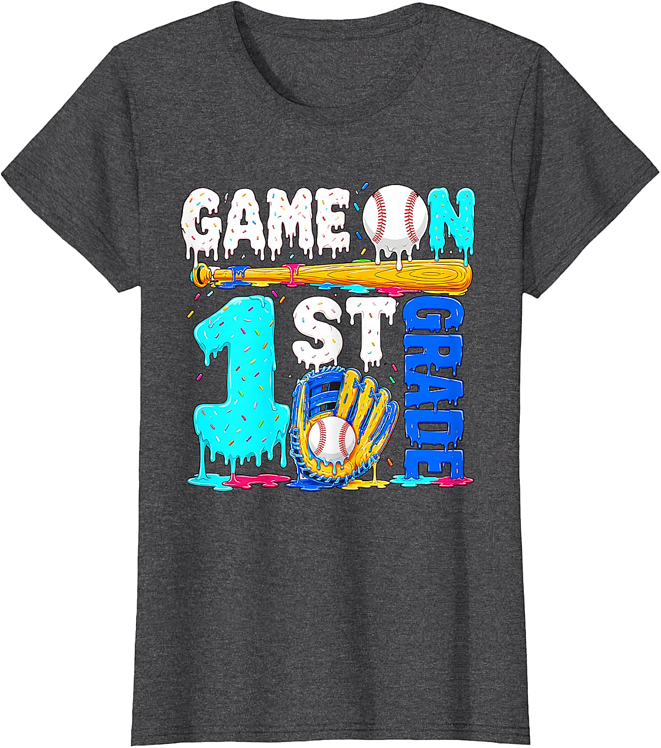  Game On 1st Grade Baseball Drip Ice Cream Back to School T-Shirt