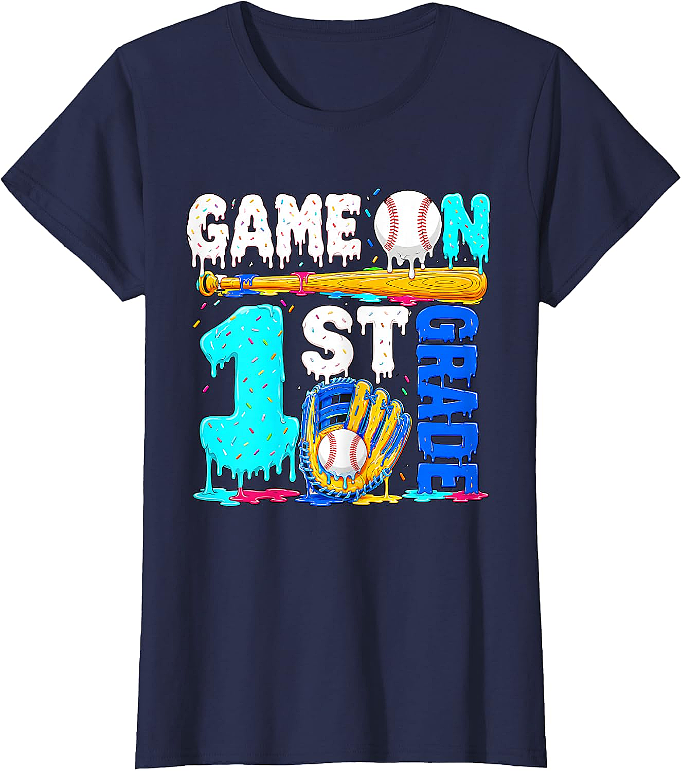  Game On 1st Grade Baseball Drip Ice Cream Back to School T-Shirt