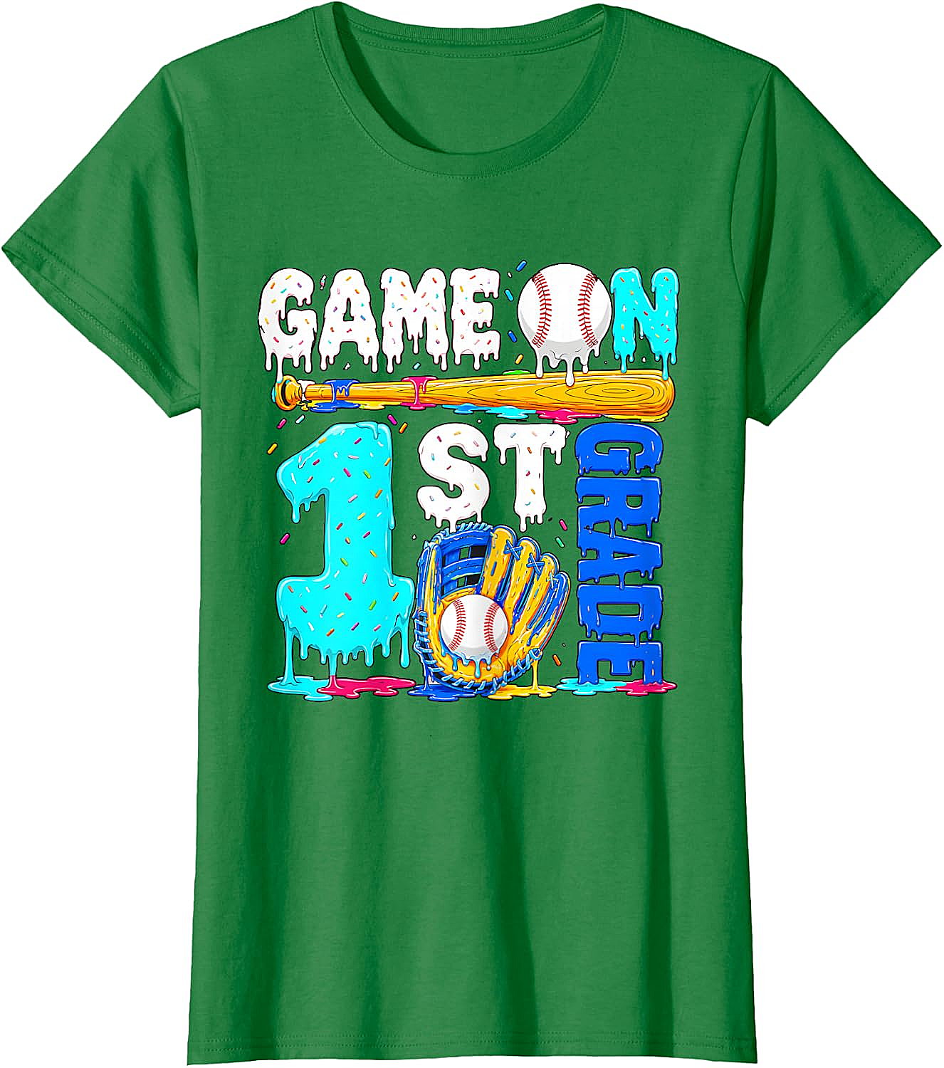 Game On 1st Grade Baseball Drip Ice Cream Back to School T-Shirt