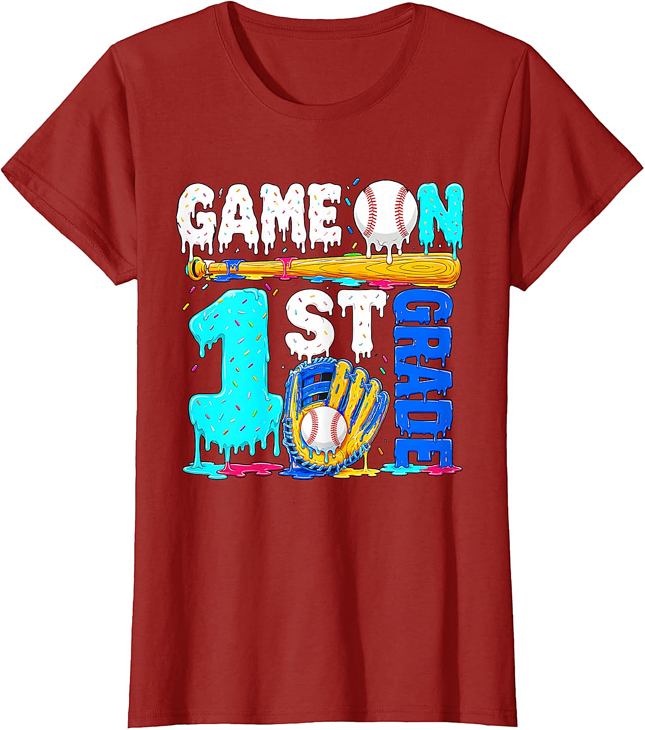  Game On 1st Grade Baseball Drip Ice Cream Back to School T-Shirt