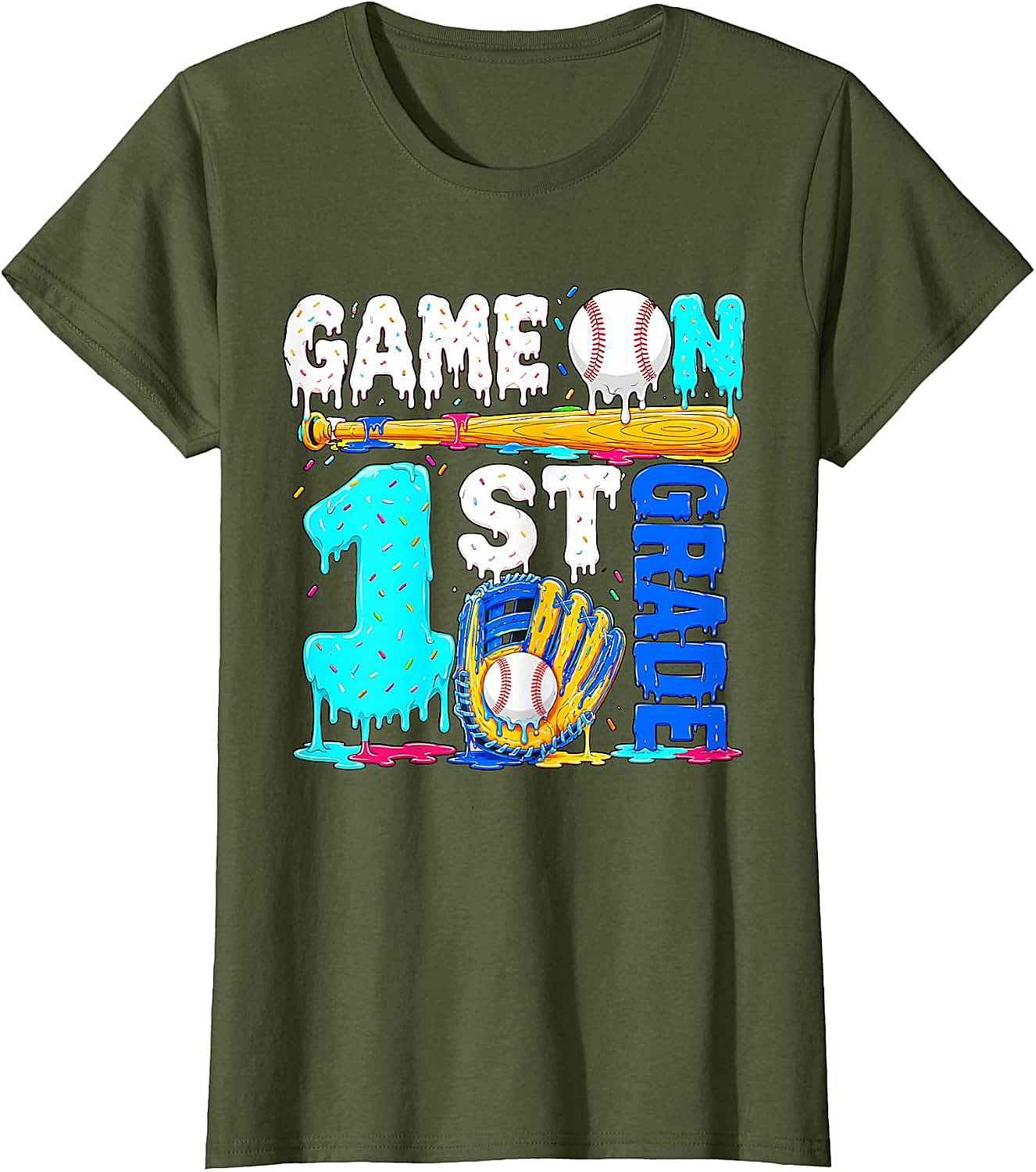  Game On 1st Grade Baseball Drip Ice Cream Back to School T-Shirt