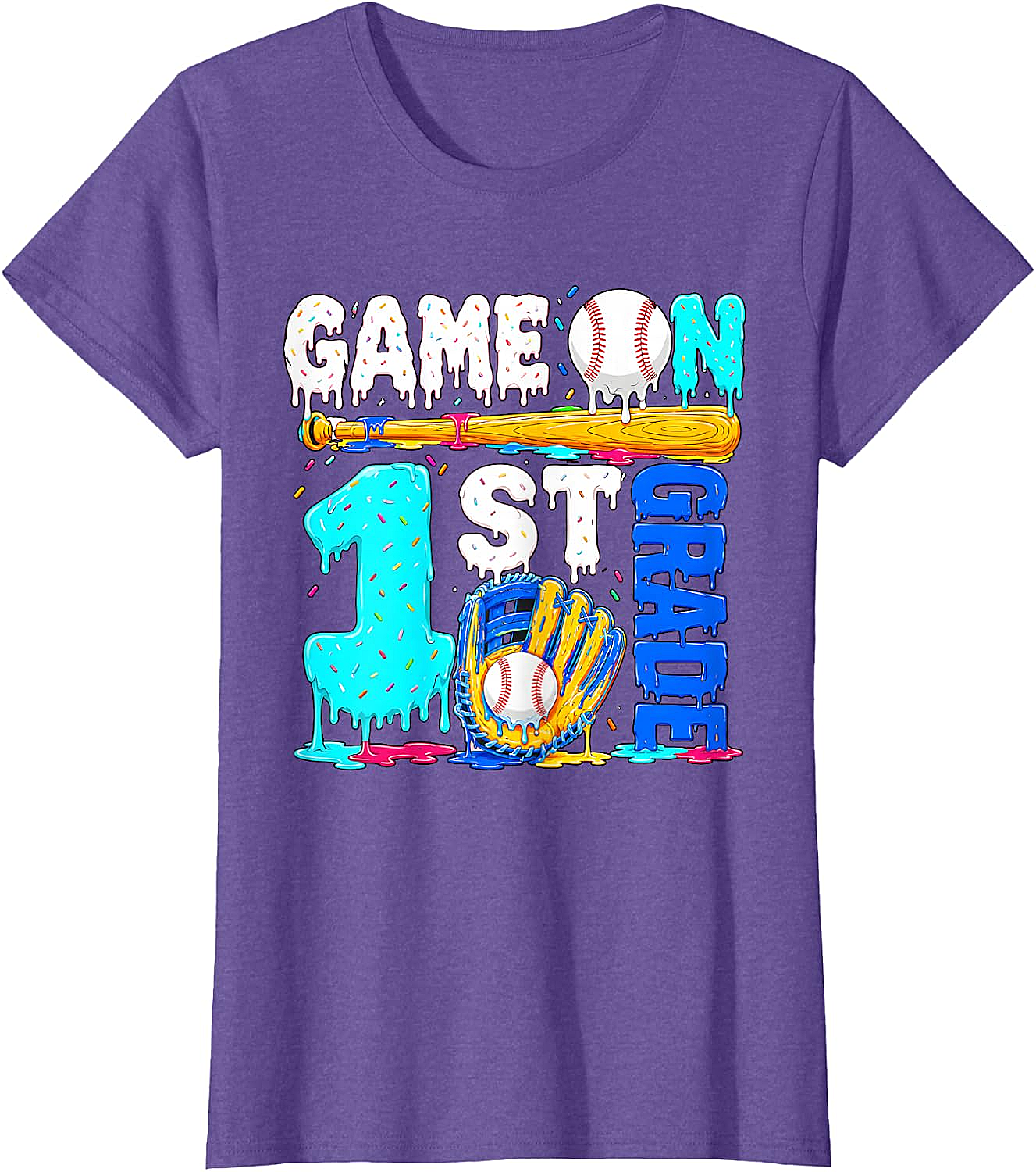  Game On 1st Grade Baseball Drip Ice Cream Back to School T-Shirt