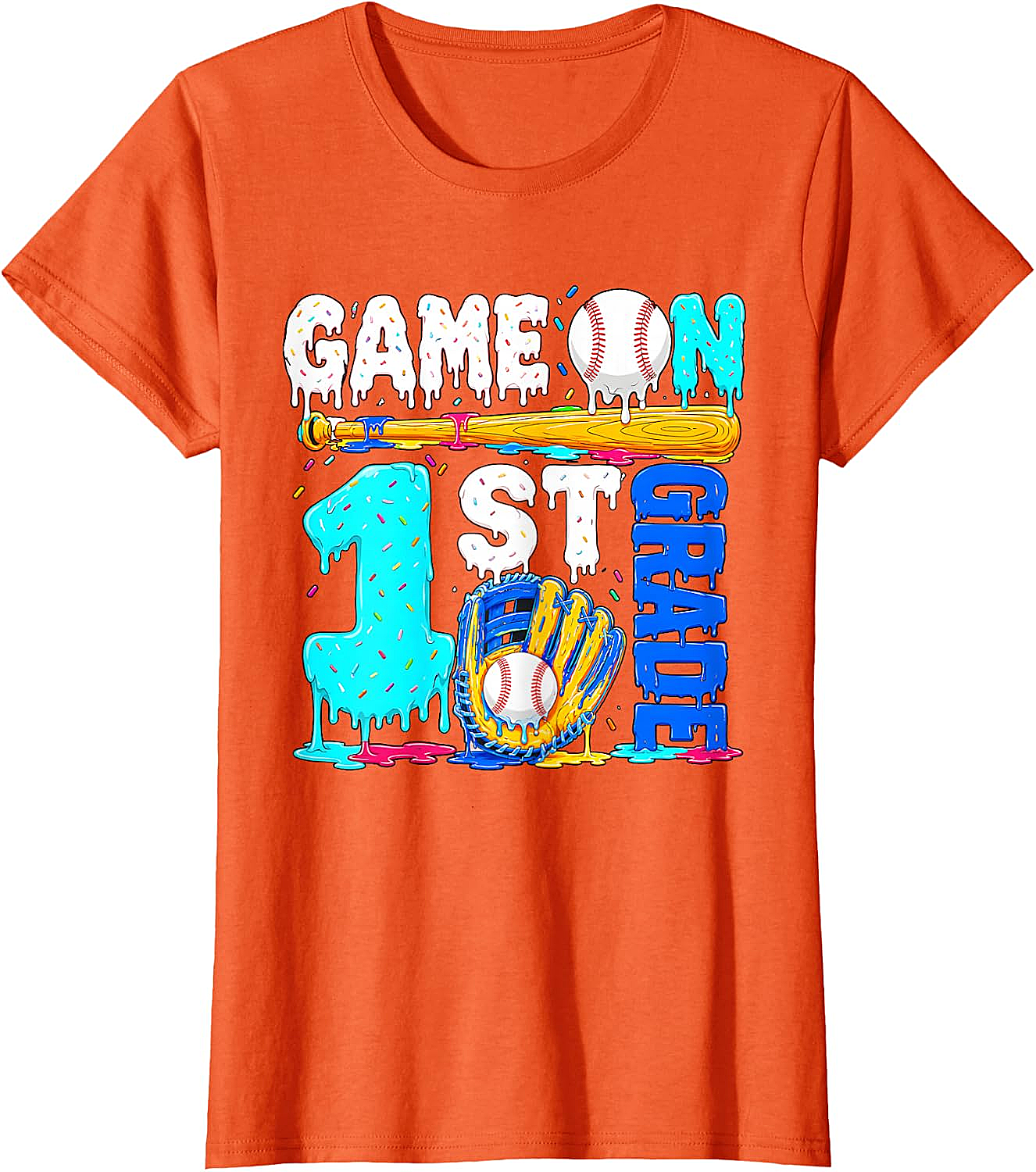  Game On 1st Grade Baseball Drip Ice Cream Back to School T-Shirt