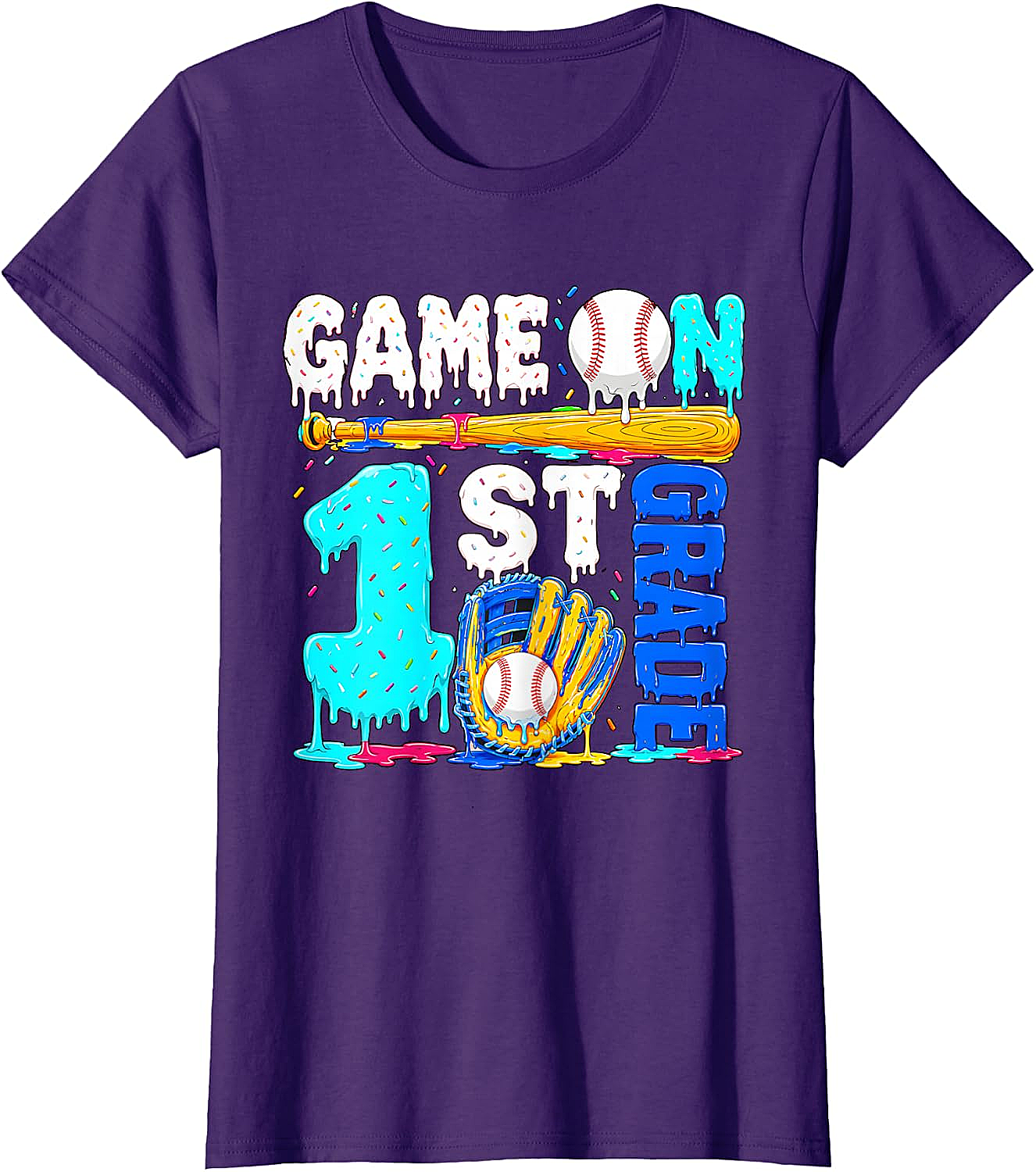  Game On 1st Grade Baseball Drip Ice Cream Back to School T-Shirt