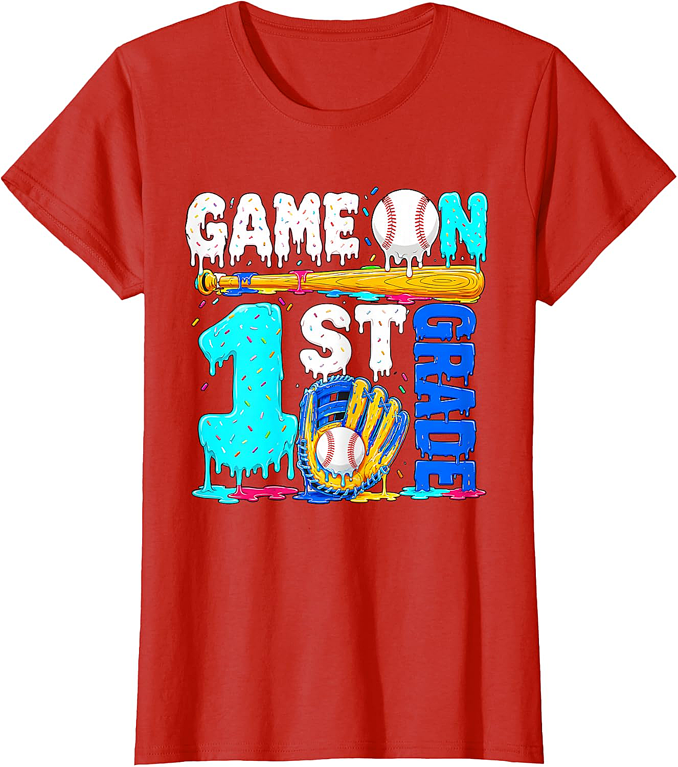  Game On 1st Grade Baseball Drip Ice Cream Back to School T-Shirt