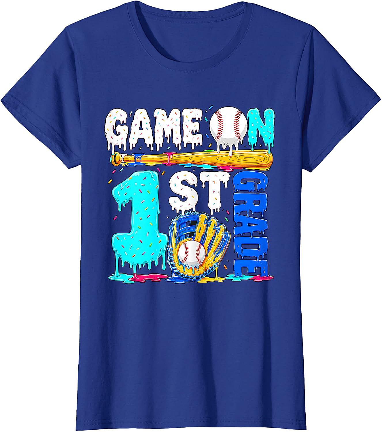  Game On 1st Grade Baseball Drip Ice Cream Back to School T-Shirt