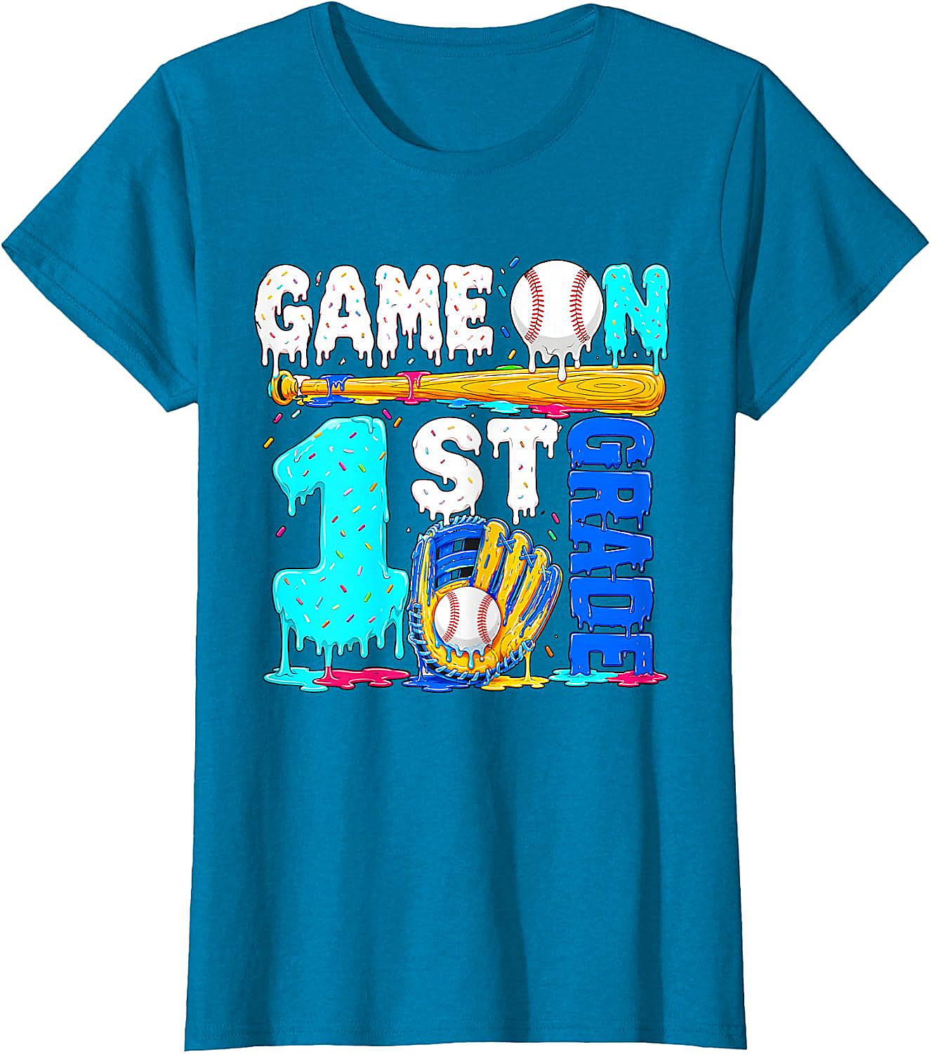  Game On 1st Grade Baseball Drip Ice Cream Back to School T-Shirt