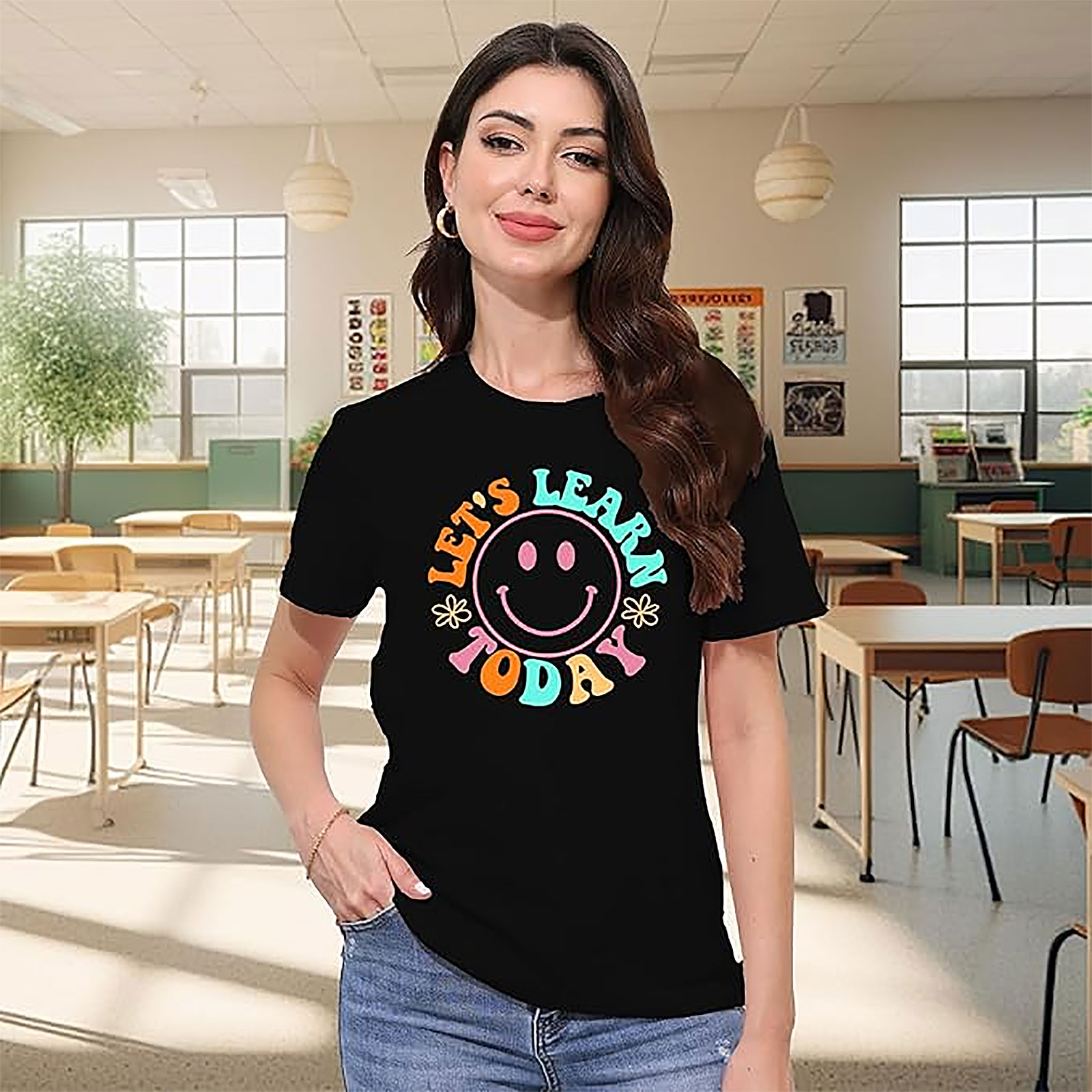 Teacher T-Shirt: Let's Learn Today Smiley Face Tee