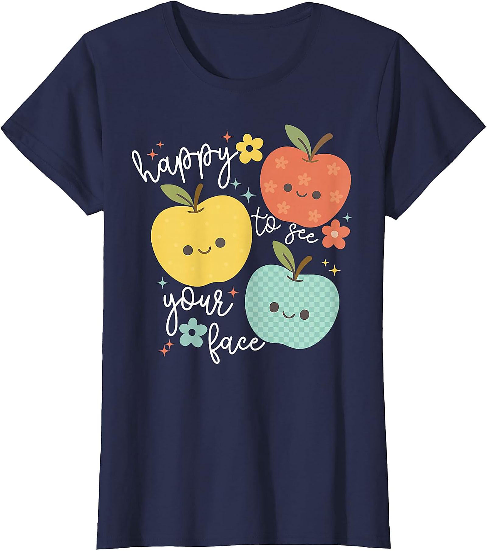 Happy to See Your Face Teacher T-Shirt | Cute Apple Tee