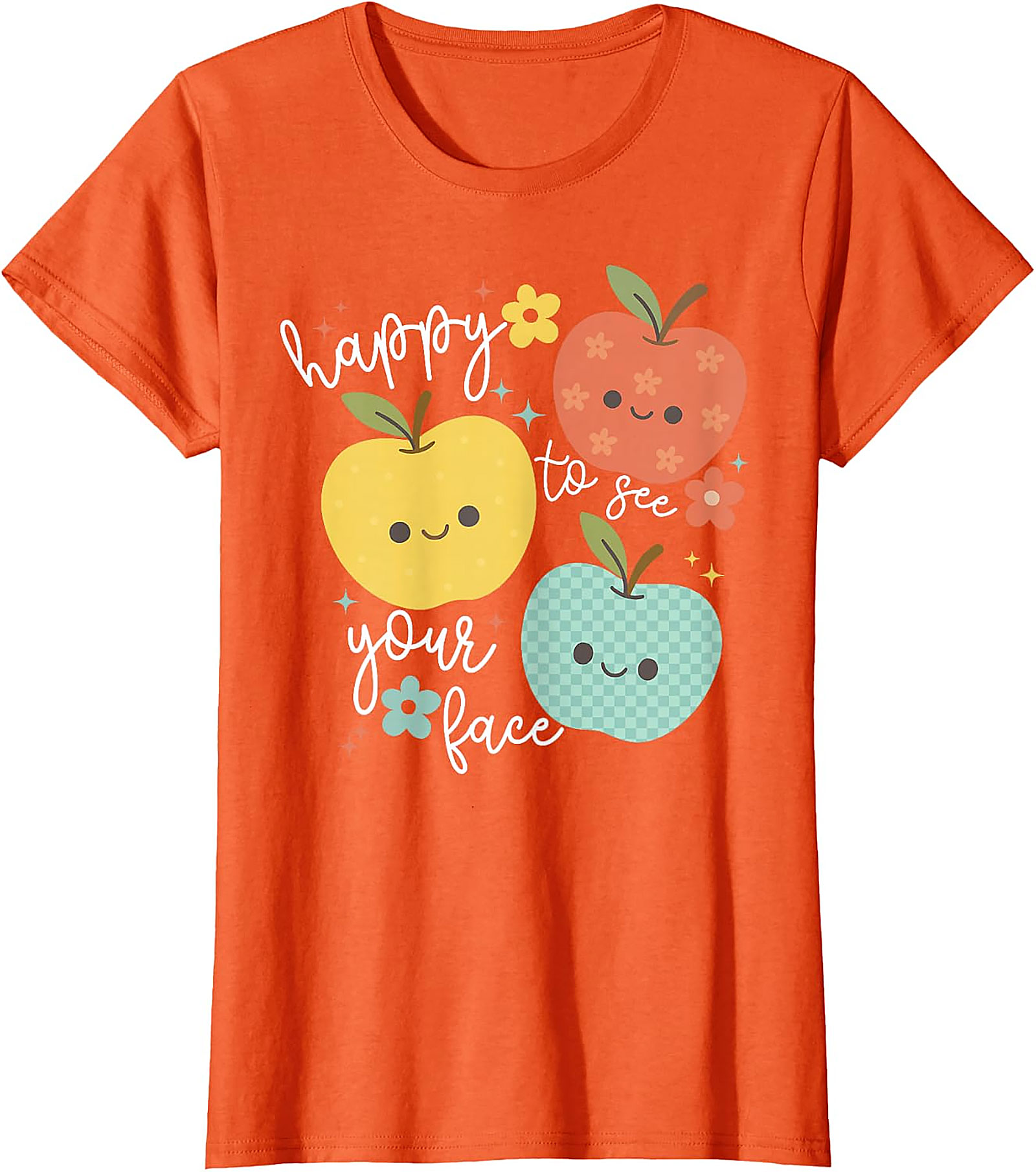 Happy to See Your Face Teacher T-Shirt | Cute Apple Tee