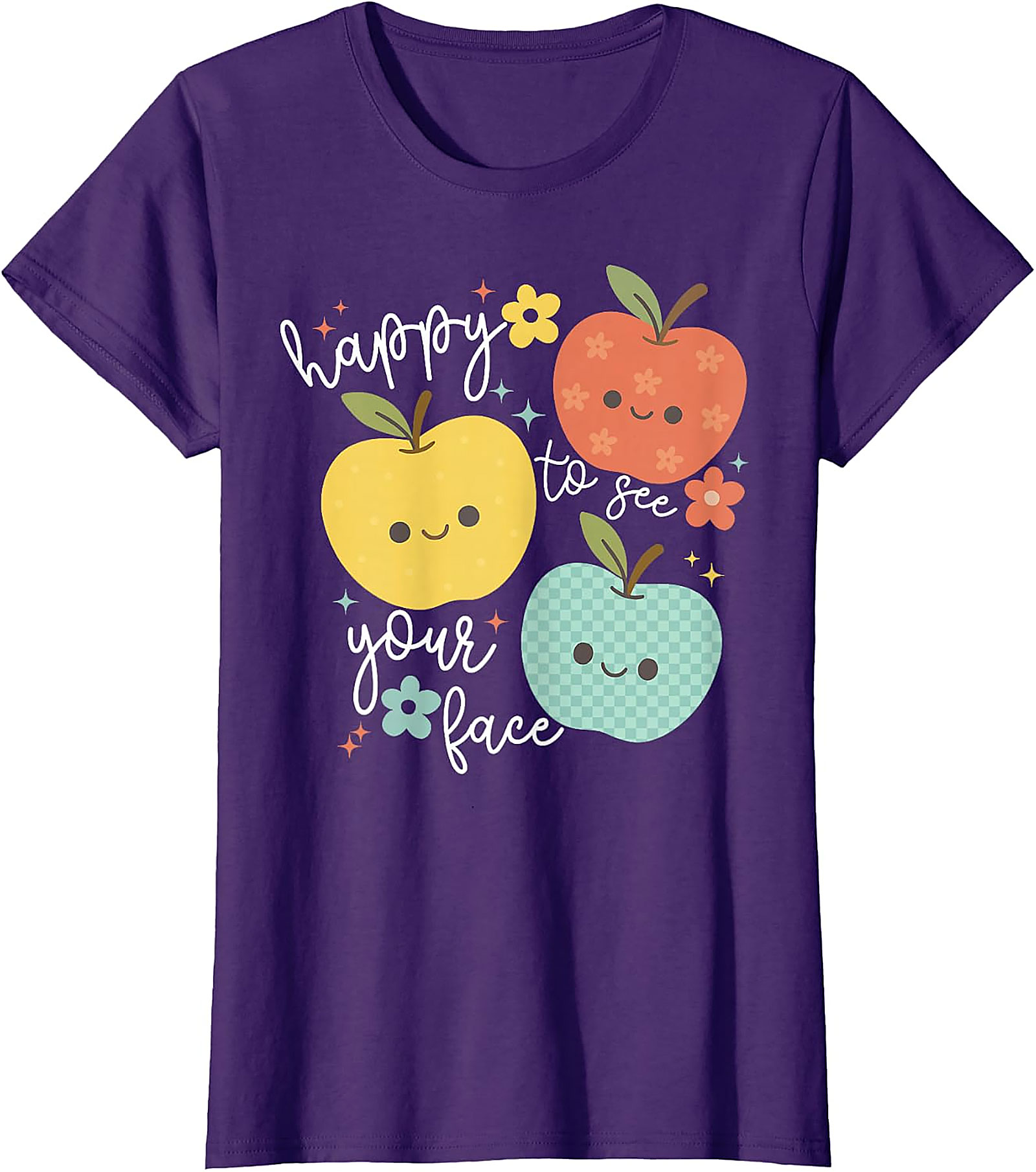 Happy to See Your Face Teacher T-Shirt | Cute Apple Tee