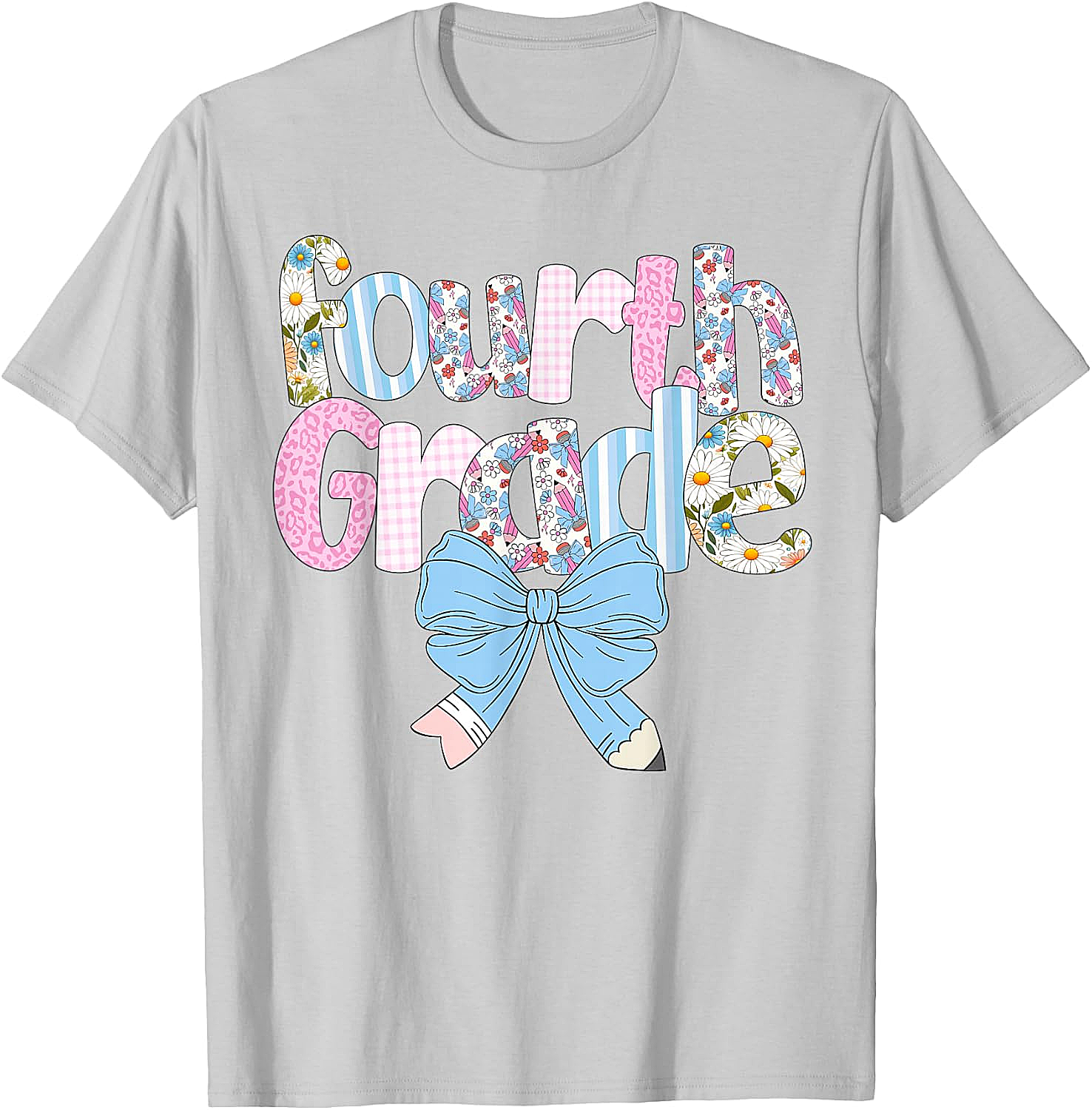  Preppy Fourth Grade Teacher Floral Bow T-Shirt