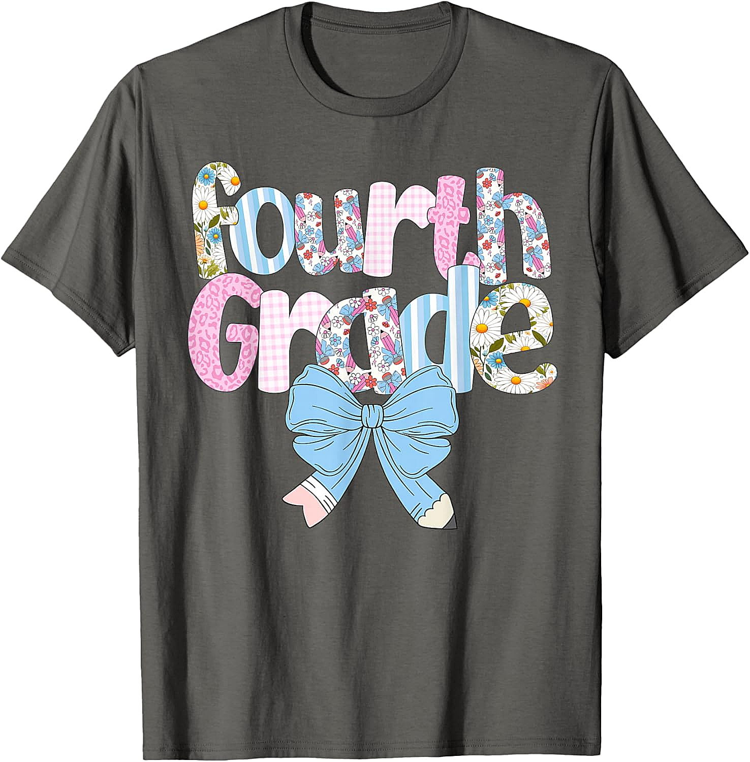  Preppy Fourth Grade Teacher Floral Bow T-Shirt