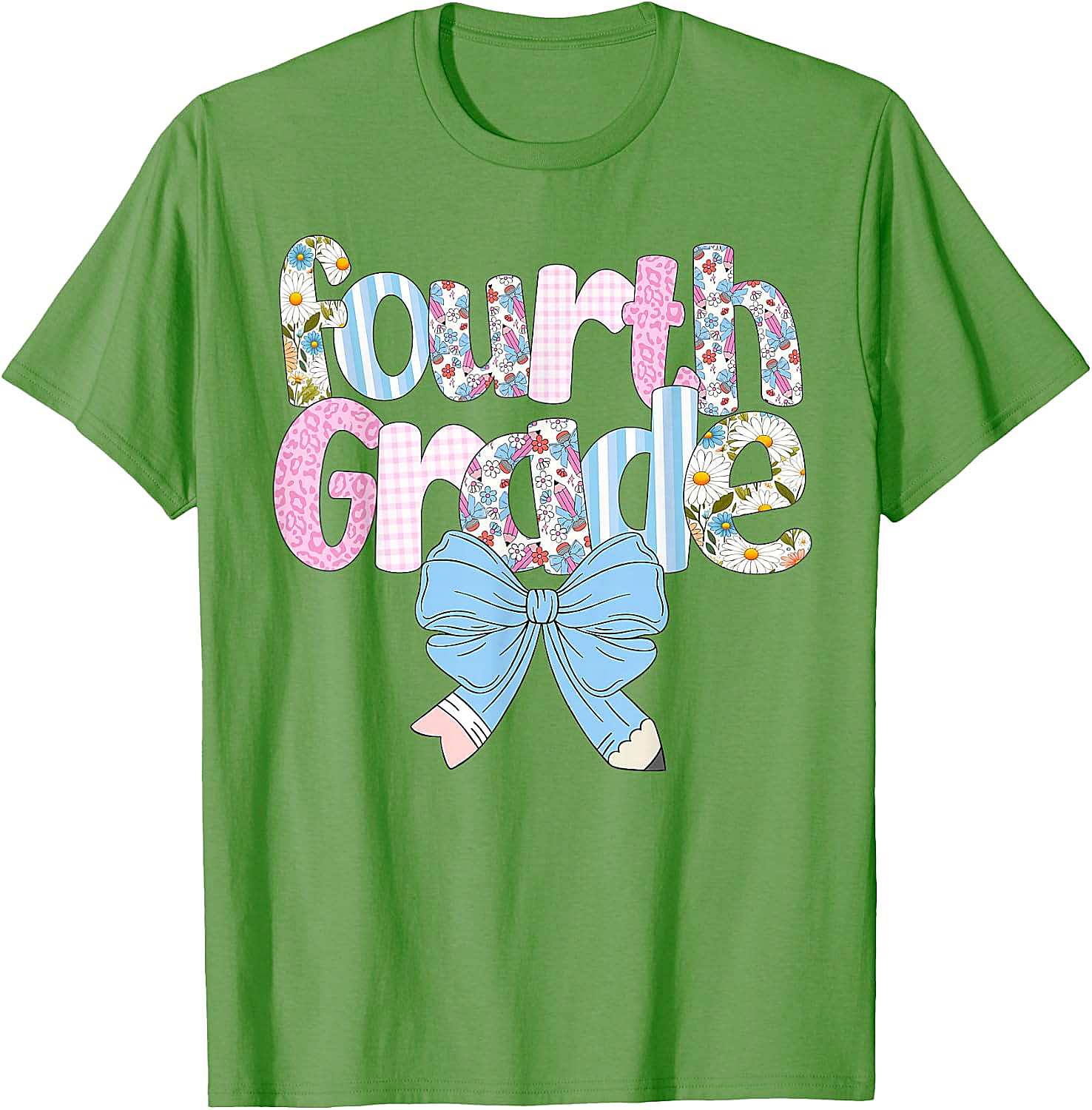  Preppy Fourth Grade Teacher Floral Bow T-Shirt