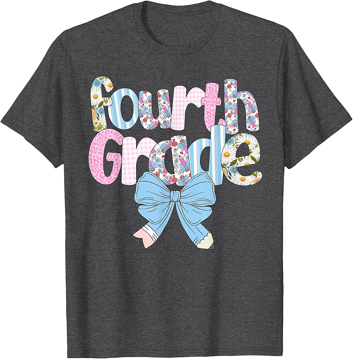  Preppy Fourth Grade Teacher Floral Bow T-Shirt