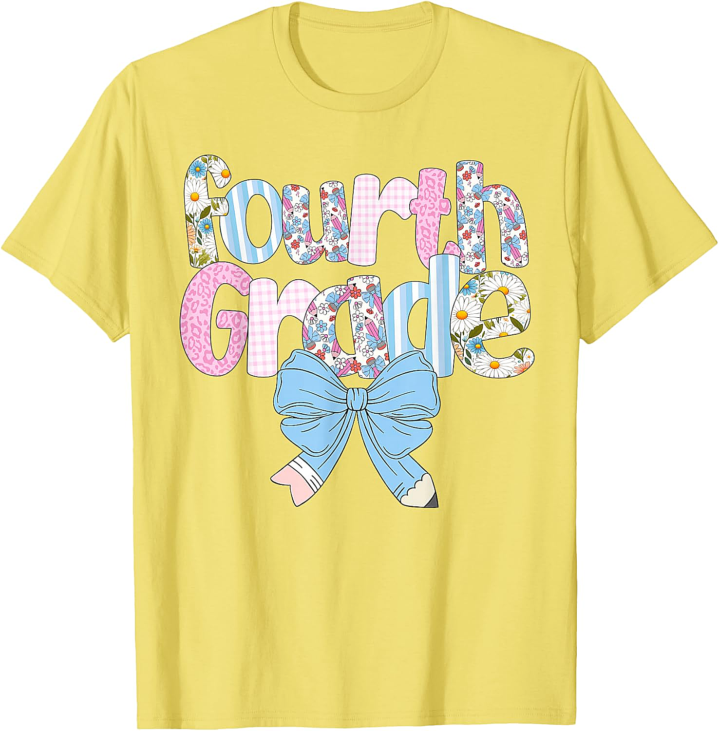  Preppy Fourth Grade Teacher Floral Bow T-Shirt