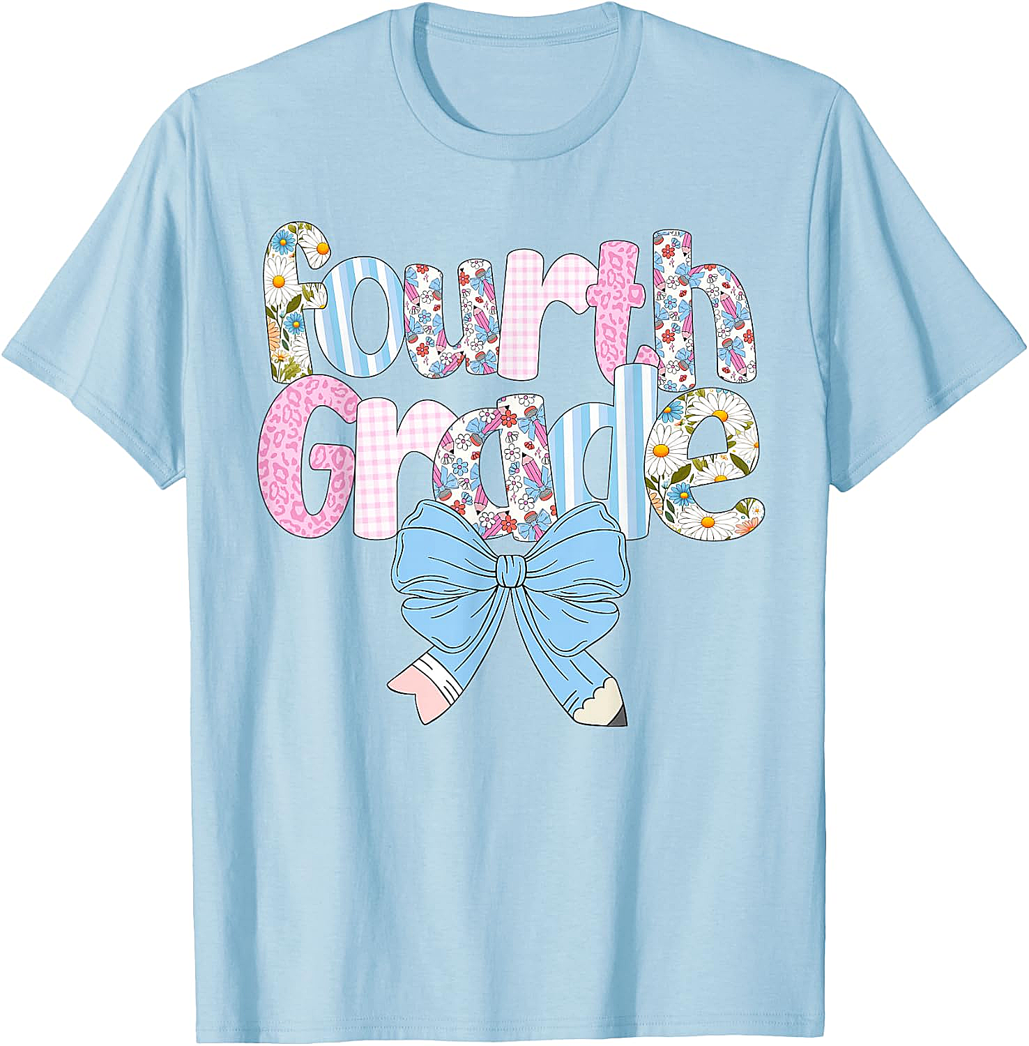  Preppy Fourth Grade Teacher Floral Bow T-Shirt
