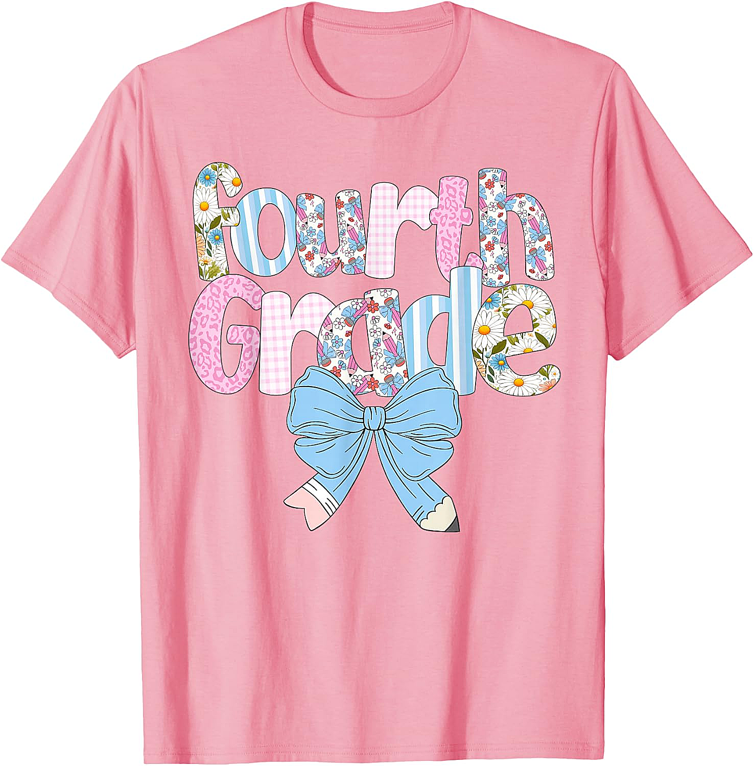  Preppy Fourth Grade Teacher Floral Bow T-Shirt