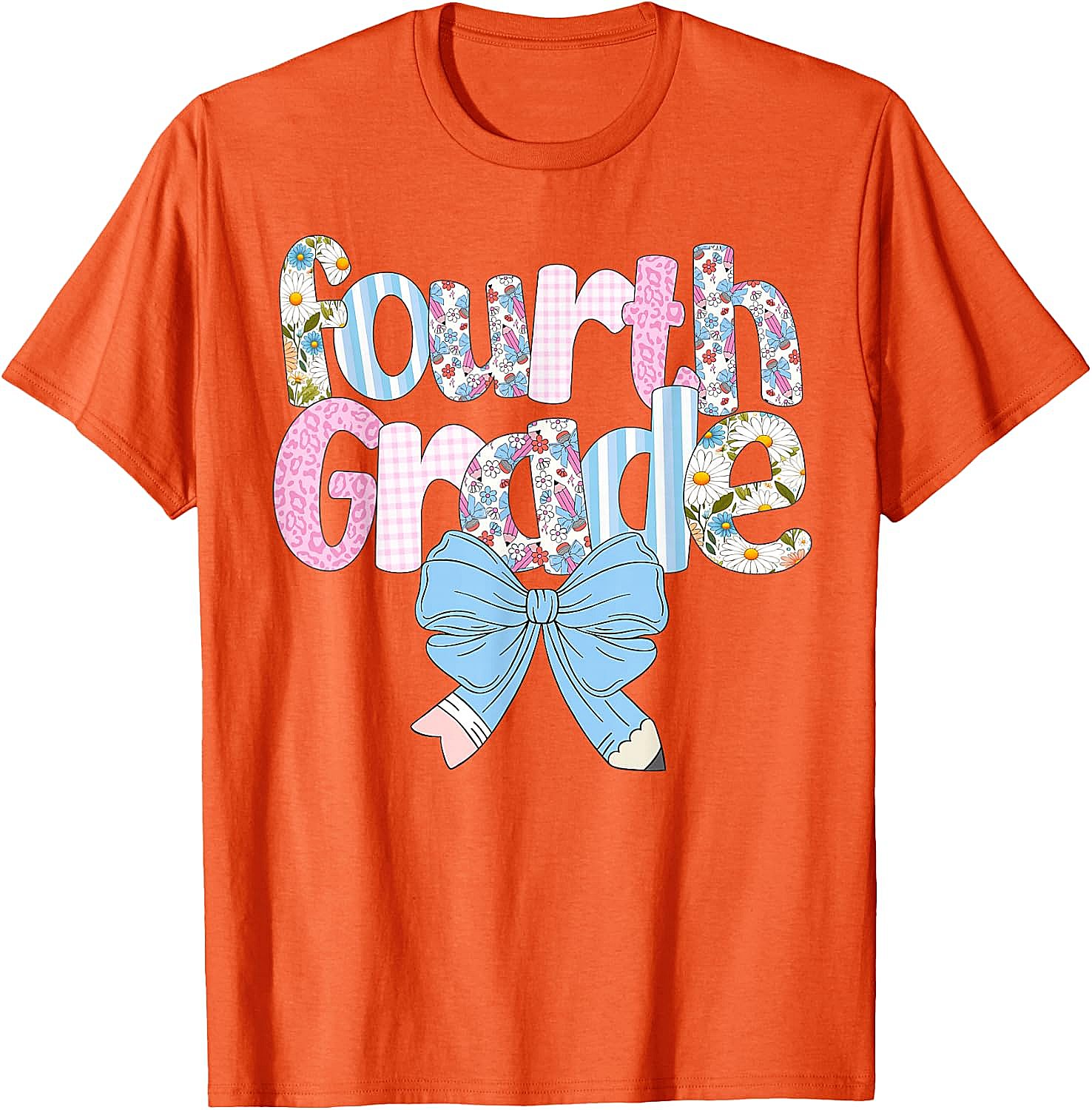  Preppy Fourth Grade Teacher Floral Bow T-Shirt