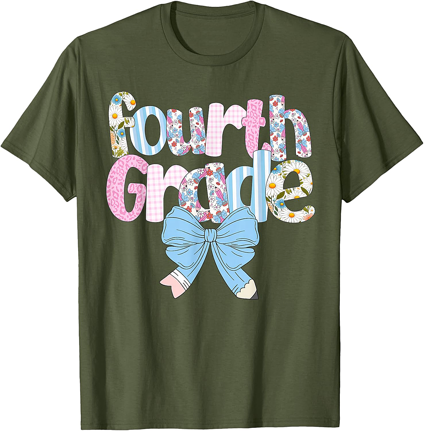  Preppy Fourth Grade Teacher Floral Bow T-Shirt