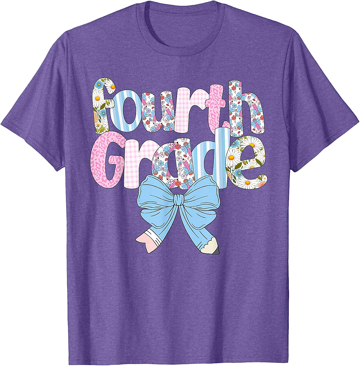  Preppy Fourth Grade Teacher Floral Bow T-Shirt