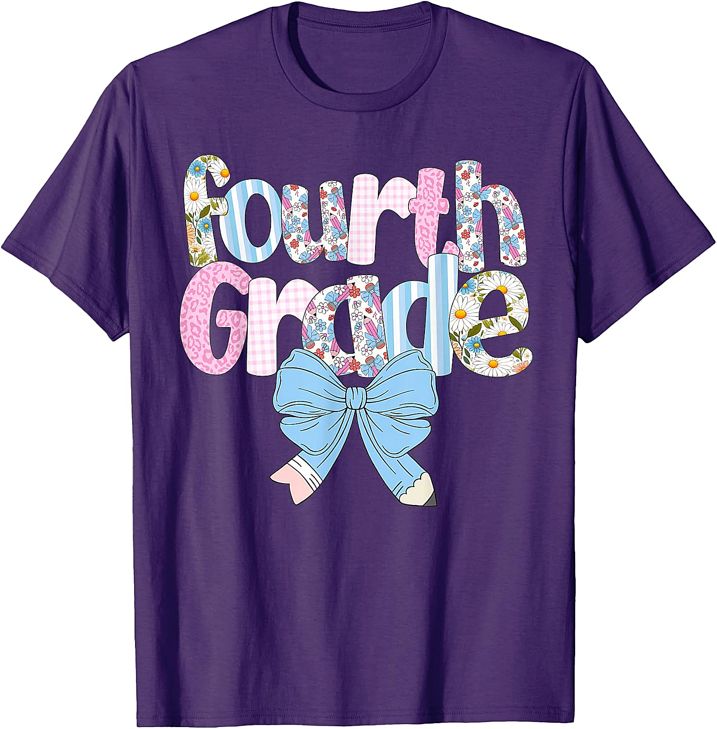  Preppy Fourth Grade Teacher Floral Bow T-Shirt